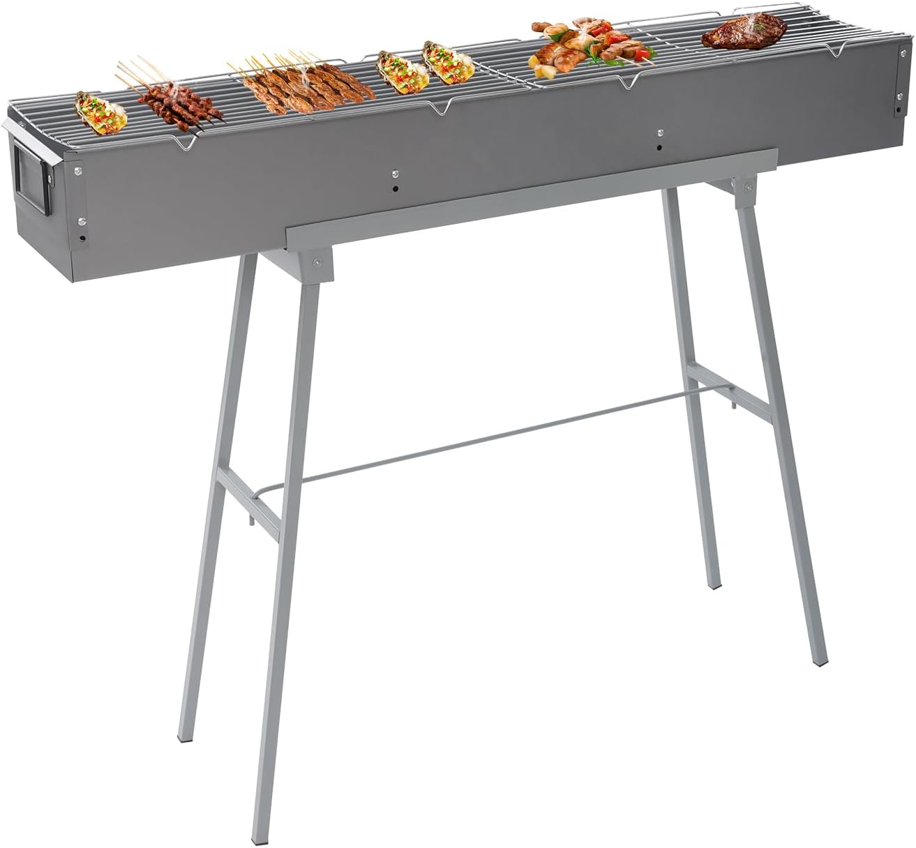 DYRABREST Portable Charcoal BBQ Grill, 39.3 Inch Large Folding Camping Grill with Adjustable Air Vents, Heavy Duty Zinc-Iron Alloy Barbecue Grill with Stand for Outdoor, Picnic, Backyard, Tailgating