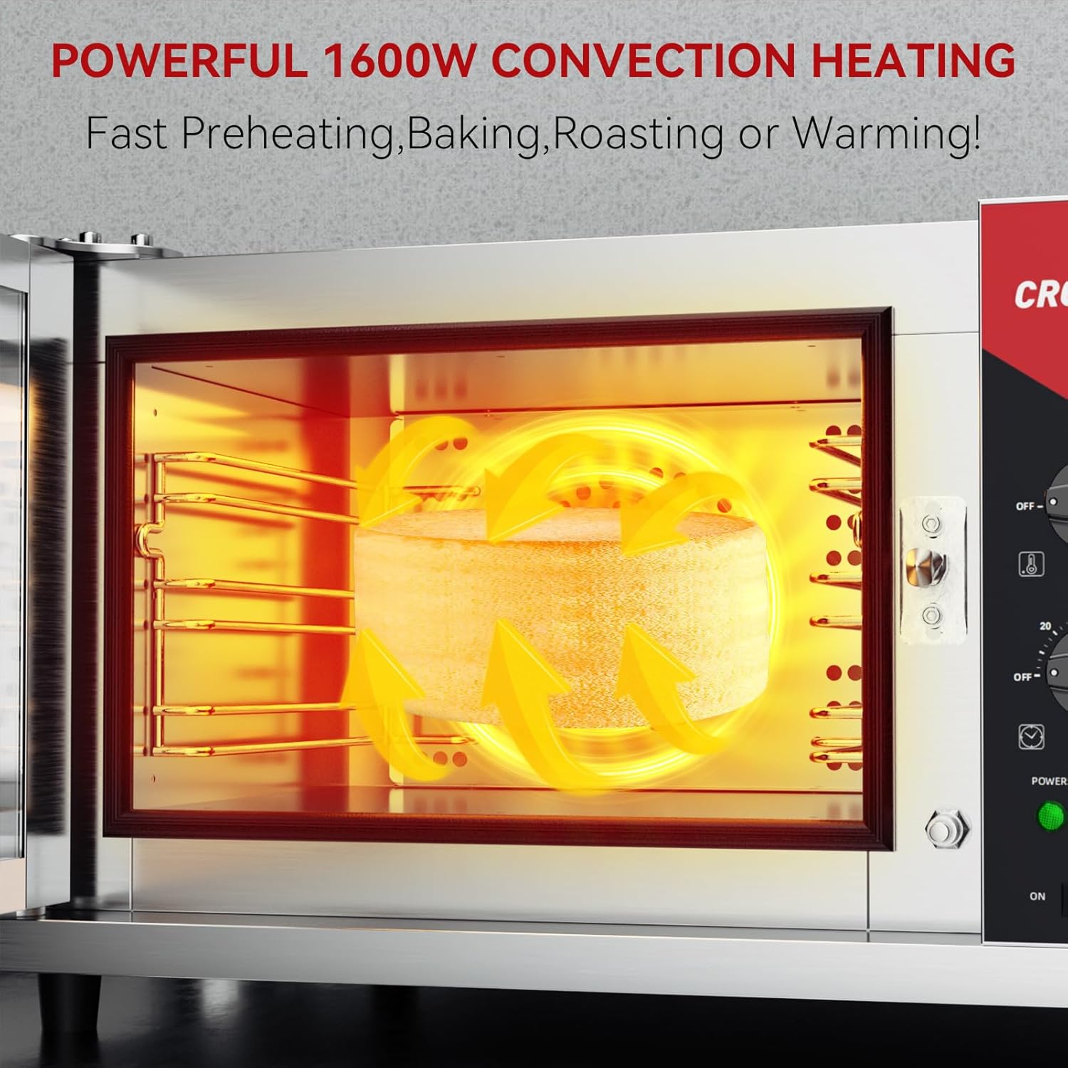 CROSSON 23L Quarter-Size Convection Oven,3-Tier Commercial Toaster oven w/Front Glass Door,3 set of Wire Racks,120 Minutes Timer and Interior Light, 120V/1600W Countertop Conventional Oven