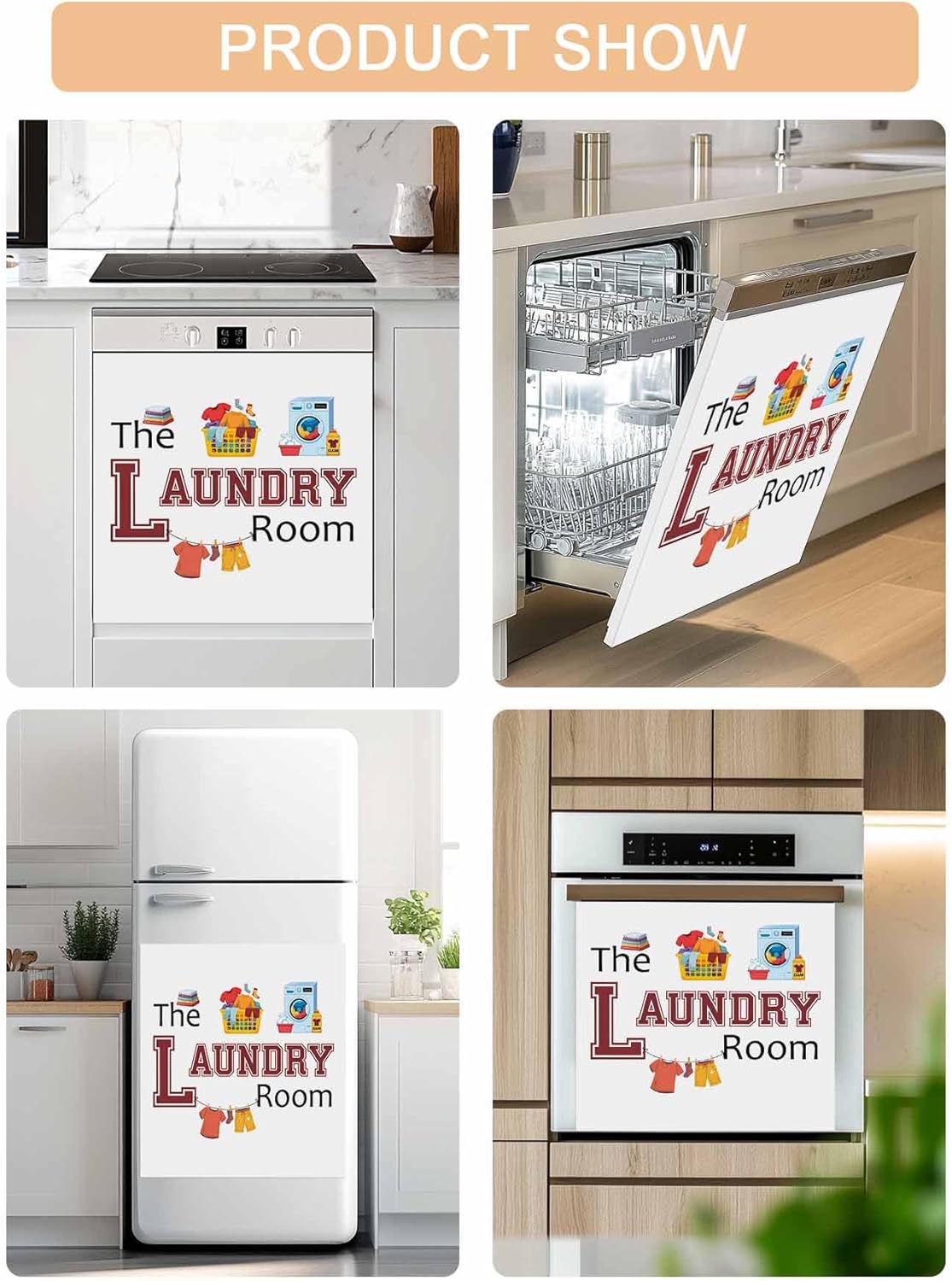 Laundry Room Dishwasher Magnet Cover, Cartoon Washing Machine Clothes Refrigerator Magnets Covers for The Front Door, Reusable Dishwasher Panel Fridge Decal Cover for Home Appliance Decor 23''x26''