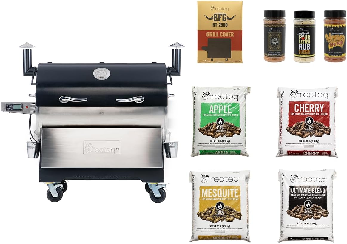 recteq RT-2500 BFG Pellet Smoker Grill, Wi-Fi-Enabled Outdoor Grills & Smokers, Electric Pellet Grill with 2500 Sq In Cook Space, RT-2500 BFG + Grilling Basics Bundle