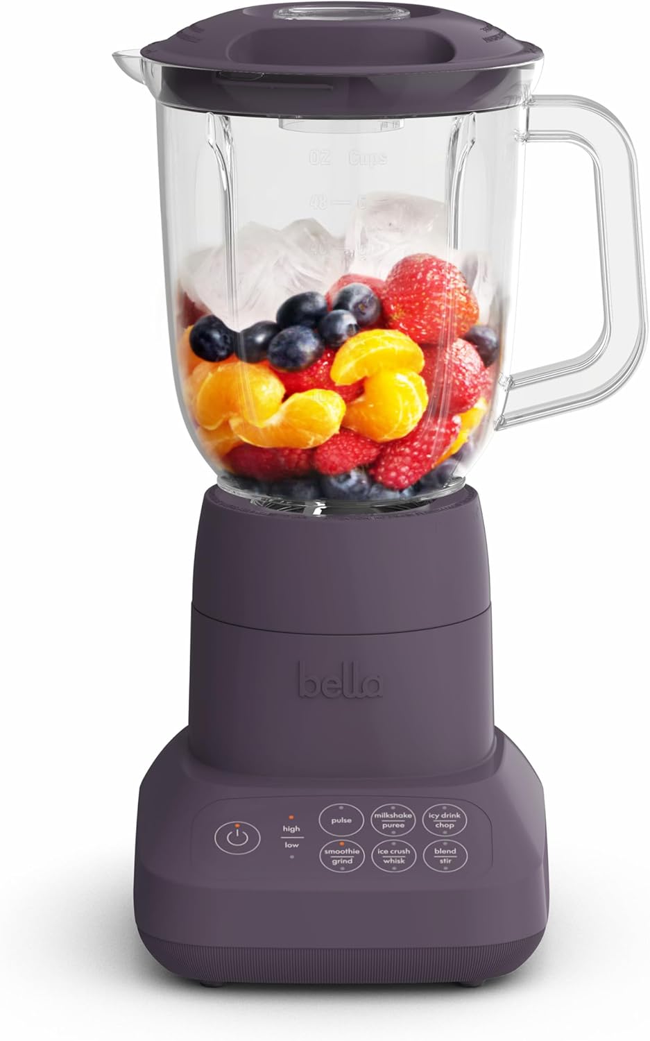 bella 10 Speed Countertop Blender, Juicer & Smoothie Maker, Fits-anywhere™ Kitchenware, Slim Flip & Store Design, Dishwasher Safe 48oz Capacity Pitcher & Lid, Stainless Steel Blade, 450 Watt, Plum