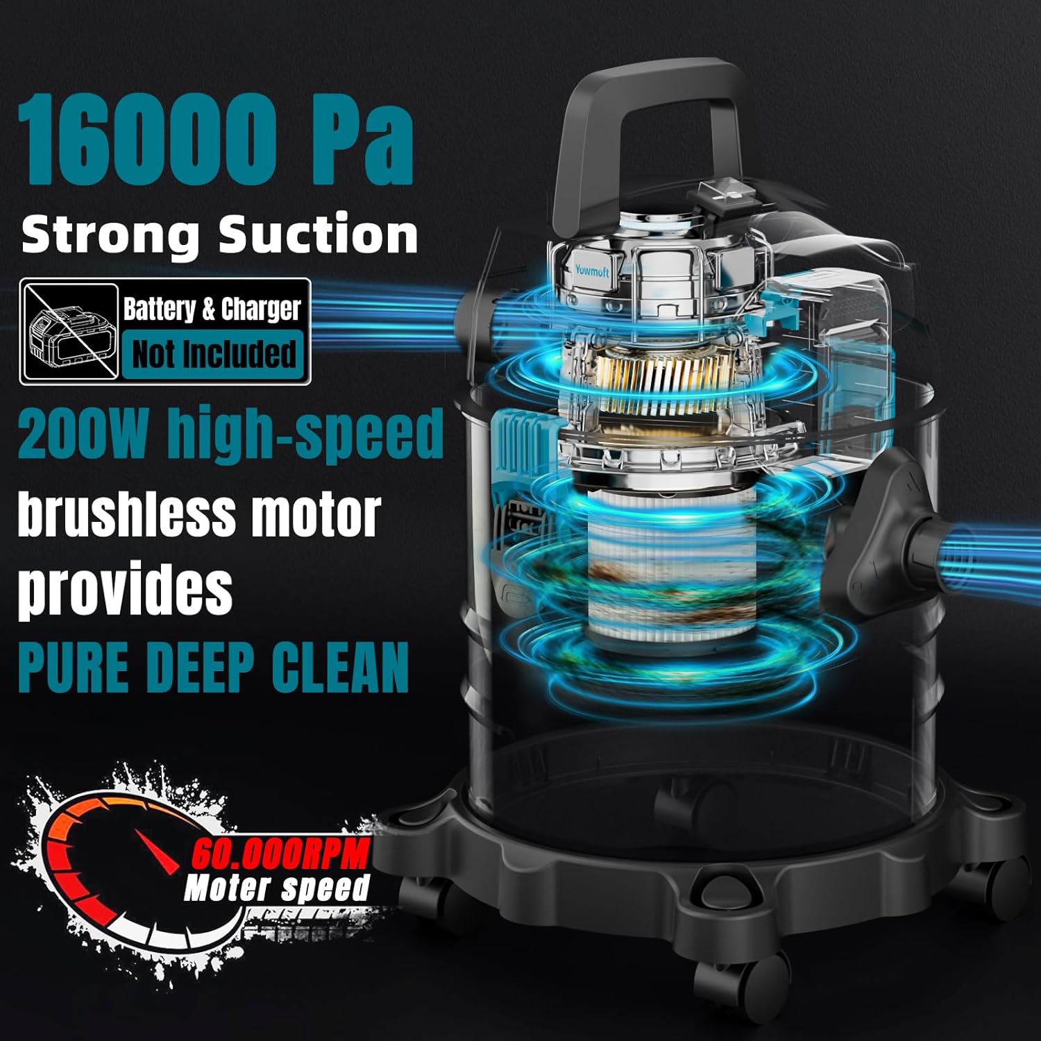 4 Gallon Cordless Shop Vac Compatible with Makita 18V Battery, Cordless Shop Vacuum Wet and Dry with 16 Kpa Strong Suction & Blower, Battery Powered Shop Vac for Car, Home and Garage (Tool Only)