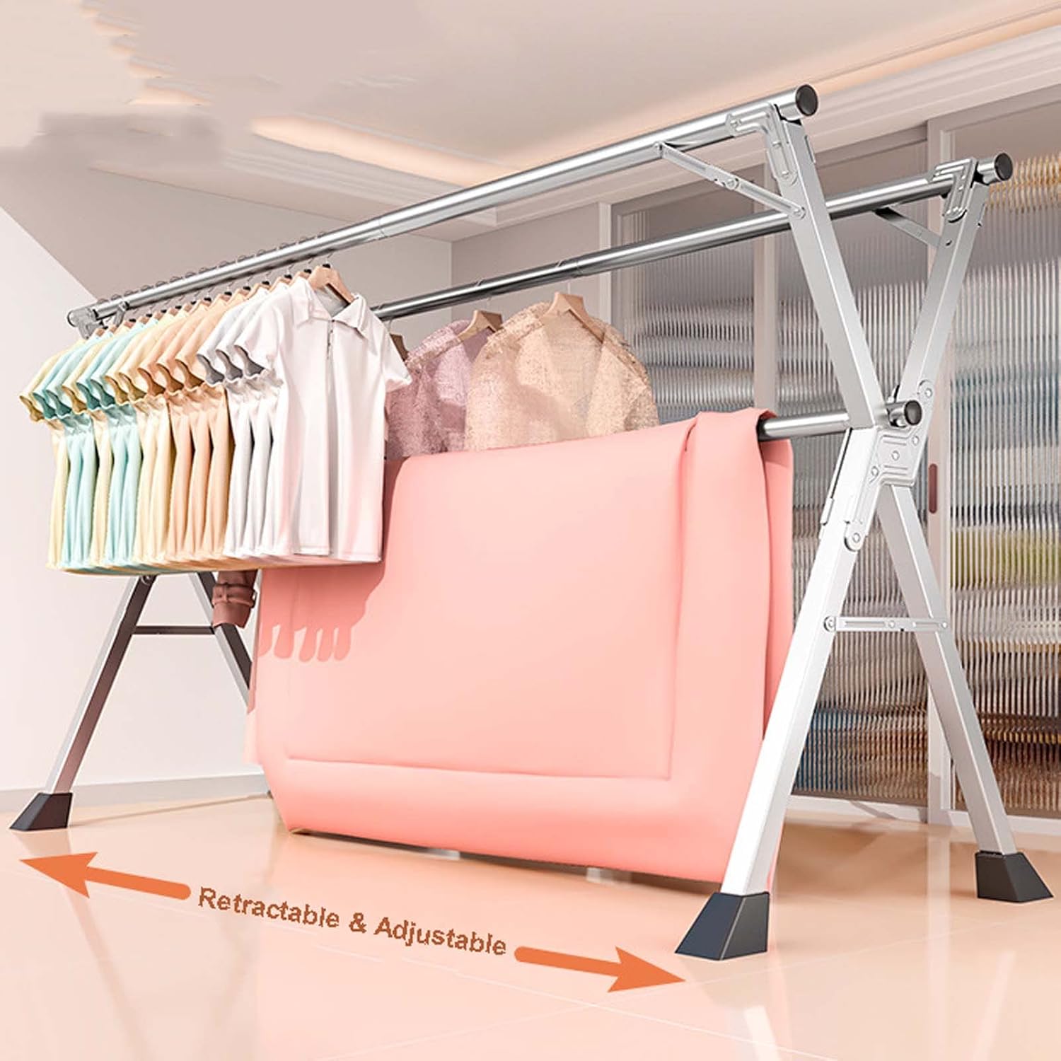 240cm Heavy Clothes Drying Rack, Foldable Laundry Drying Rack, Clothes Drying Rack for Clothes Hanging, Expandable Clothes Dryer Rack, Clothes Rack