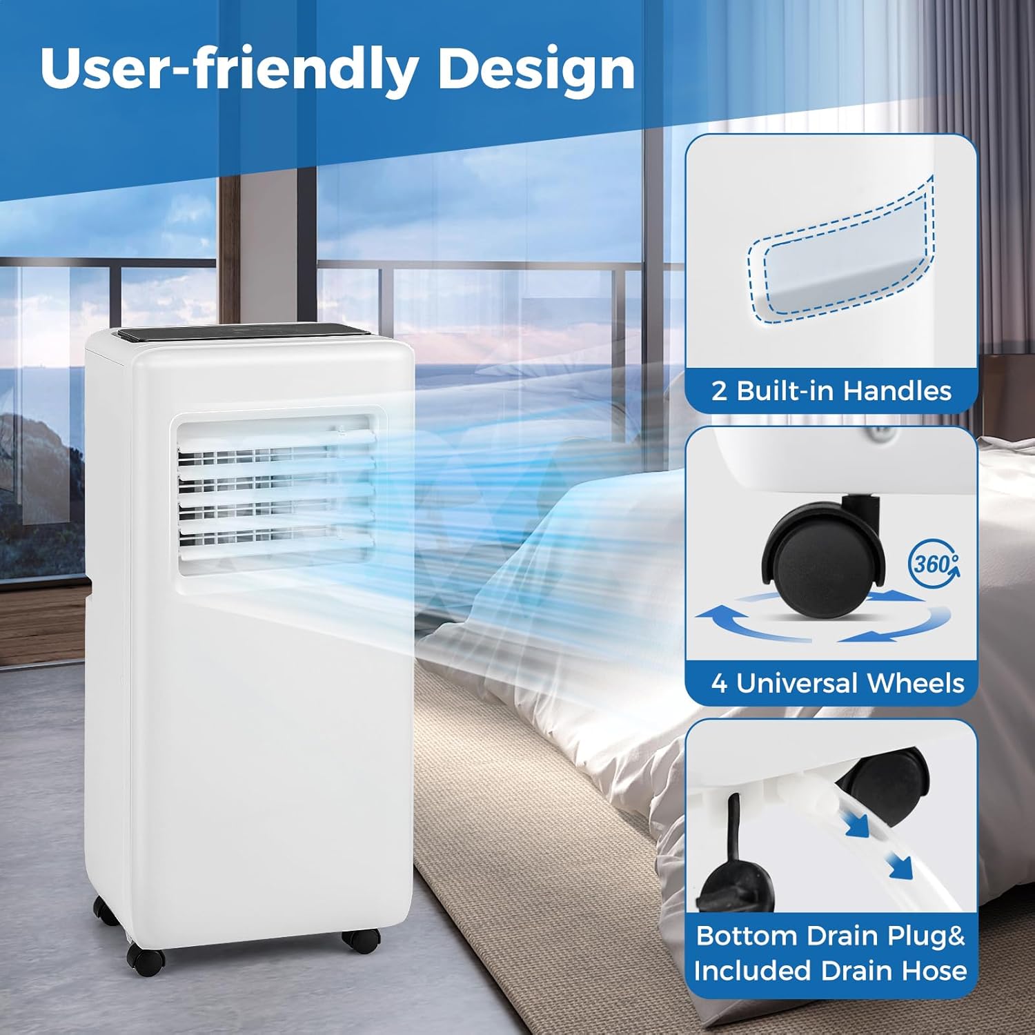 ARLIME 8000 BTU Portable Air Conditioner, 3 in 1 Air Cooler w/Fan, Quiet Floor AC w/Sleep Mode, 24H Timer, LED Display, Remote Control & Installation Kit, AC Unit for Bedroom 250 Sq.Ft (8000 BTU)