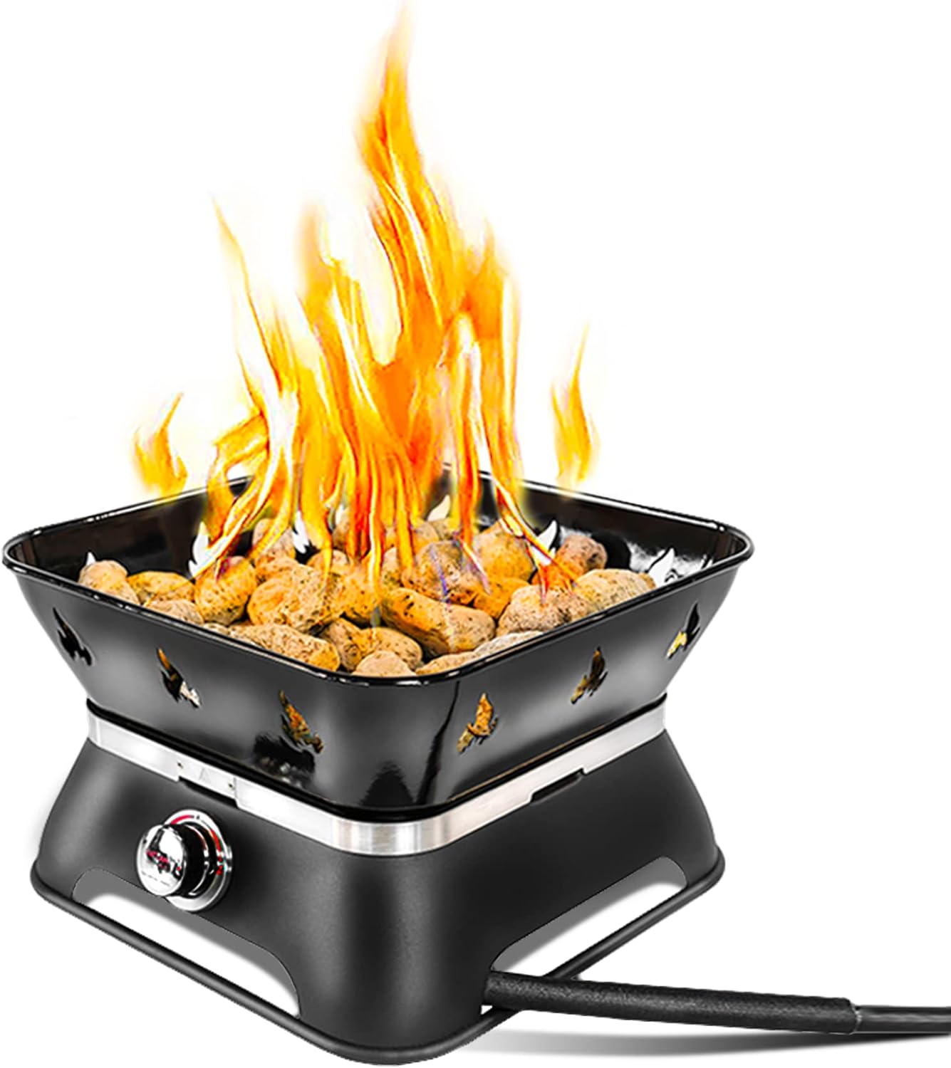 Outland Living Firebowl 805 Firecube 14” Portable Square Smokeless Propane Fire Pit – Outdoor Gas Fire Pit with Cover & Carry Kit, Lava Rocks, 58,000 BTU, Black