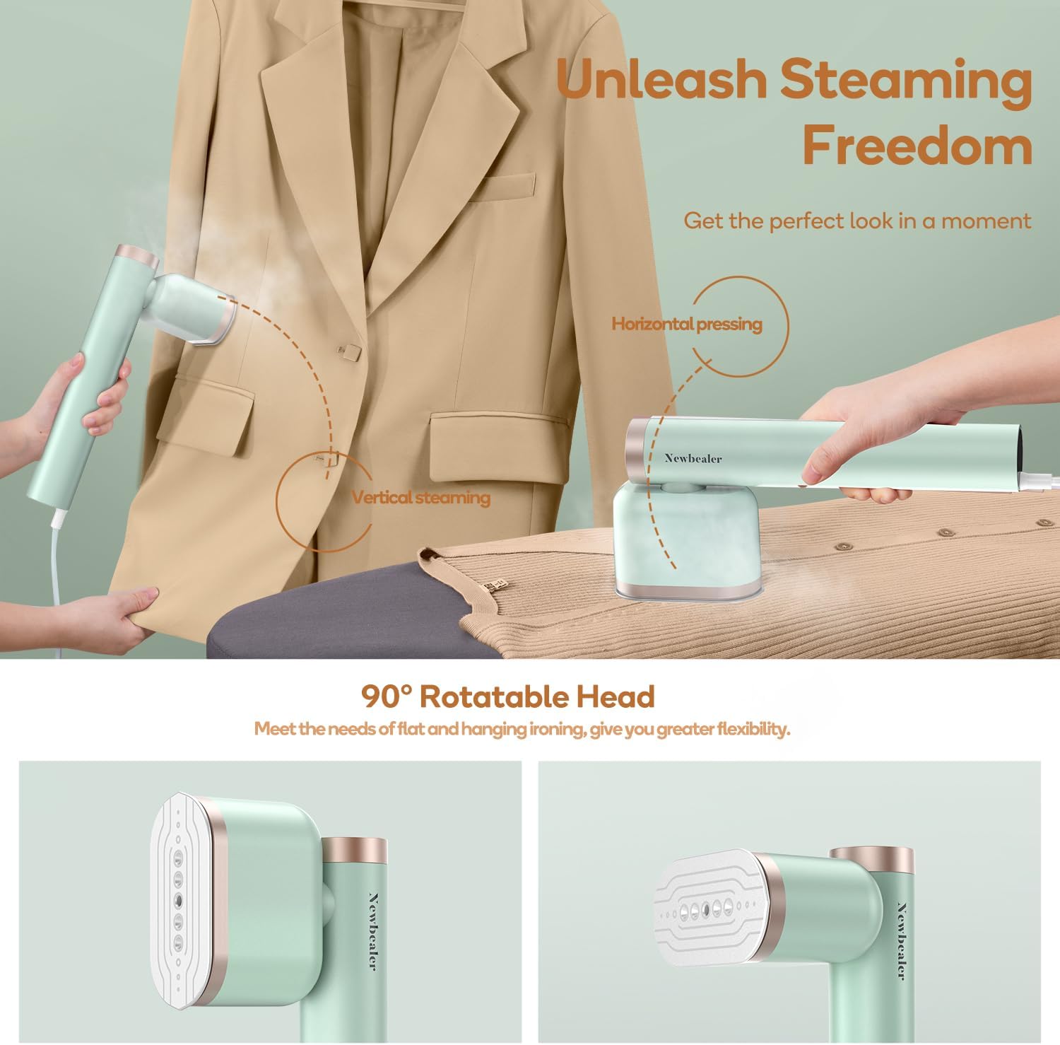 Newbealer Steam Mop Bundle with Steam Iron for Clothes, 1200W Handheld Cleaner, Adjustable Levels Powerful Steam for Home Use