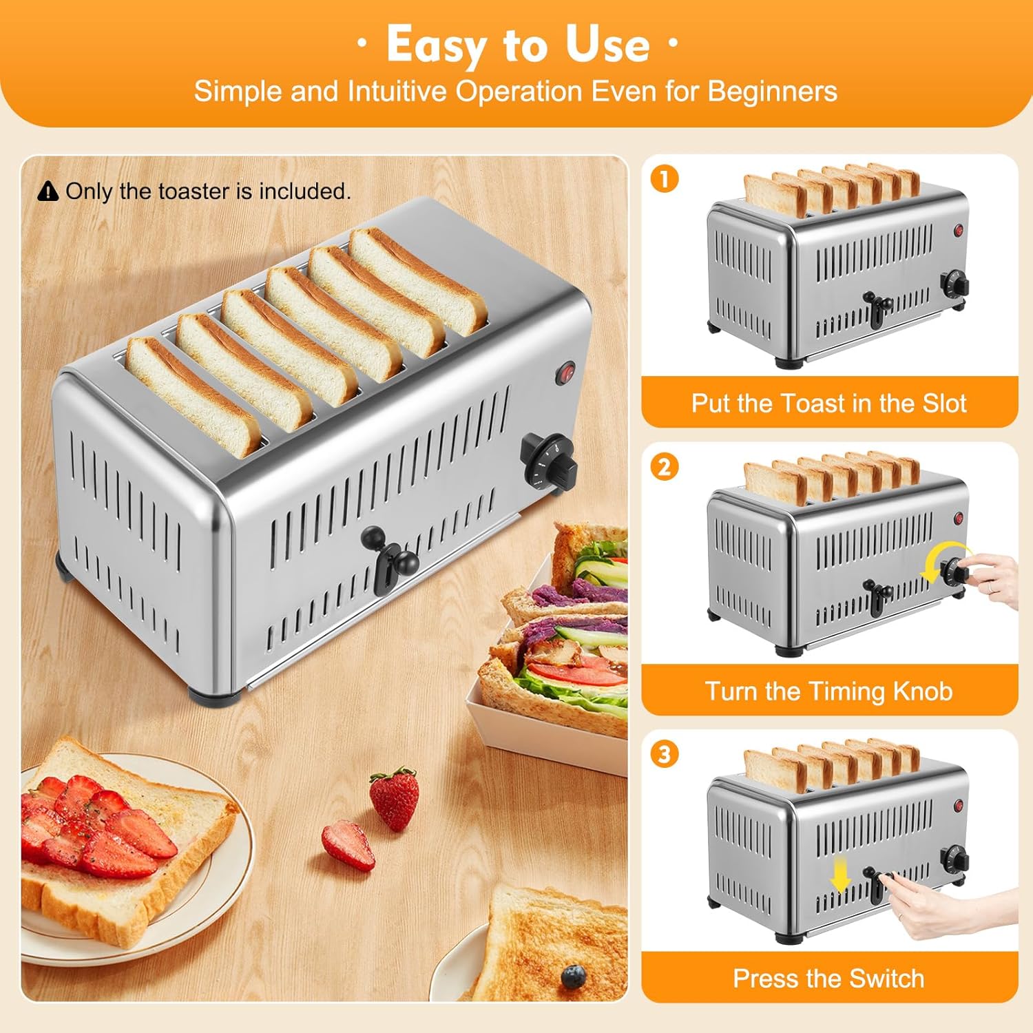 110V Electric 6 Slice Toaster Silver Stainless Steel Conveyor Smart Toaster Machine Cool Touch Toasters Commercial Bread Toaster Baking Machine for Home Bakery Restaurant Kitchen Small Appliances