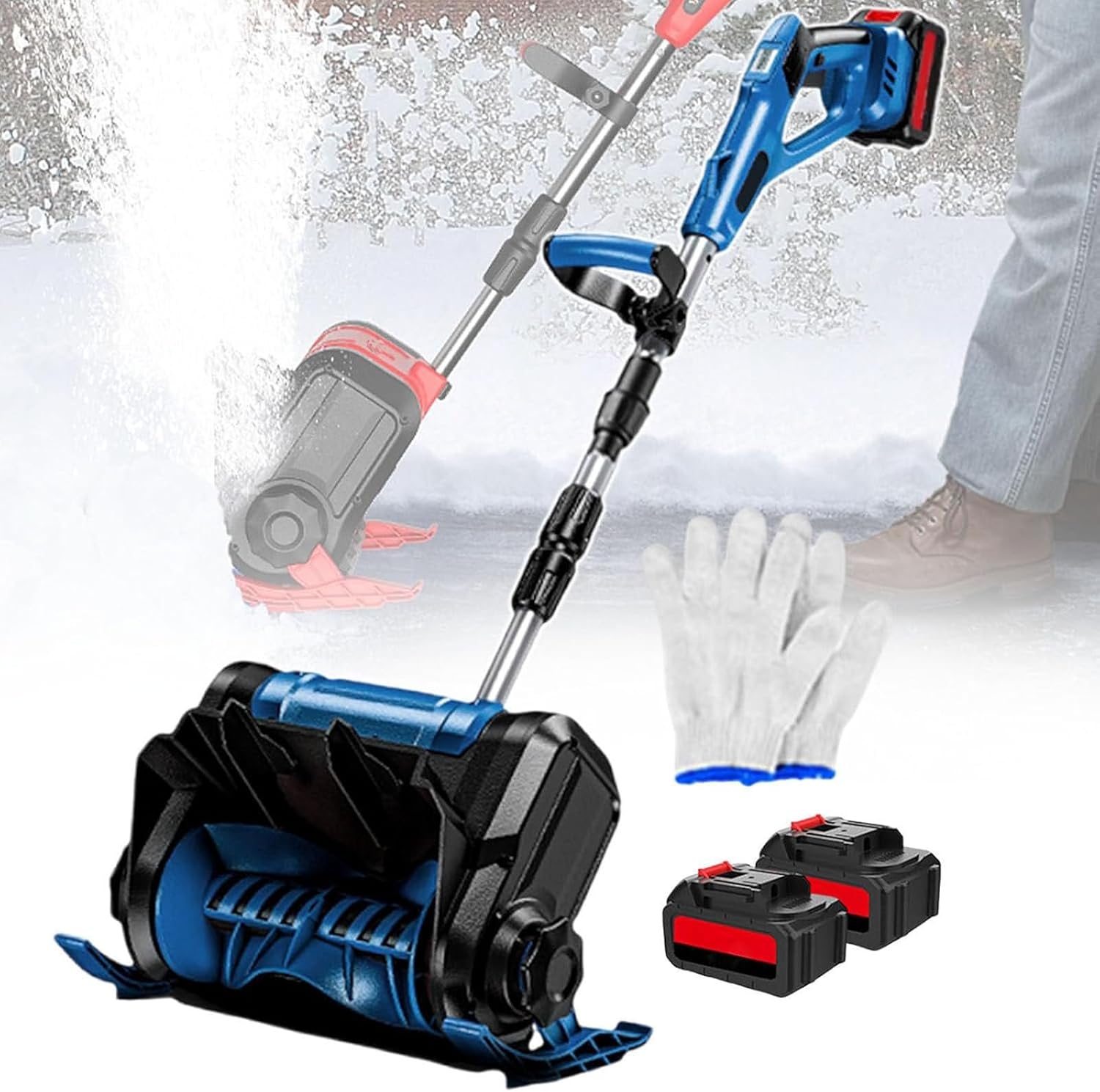 Cordless Snow Shovel Electric Snow Throwers,Adjustable Auxiliary Handle Directional Plate,with Two Batterires, Battery Charger, Gloves,30CM Clearing Width,for Pathway,Patio,Driveway
