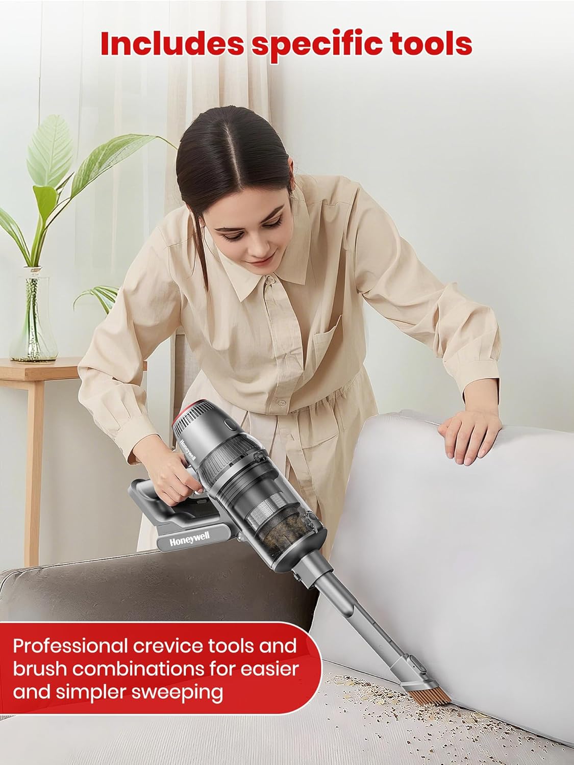 Honeywell Smart Cordless Vacuum Cleaner w/Automatic Adjustment, 10-in-1 Lightweight Stick Vacuum with 3000mAh Battery 70Mins Runtime, Rechargeable Cordless Vacuum for Pet Hair/Carpet/All Floor, VC14