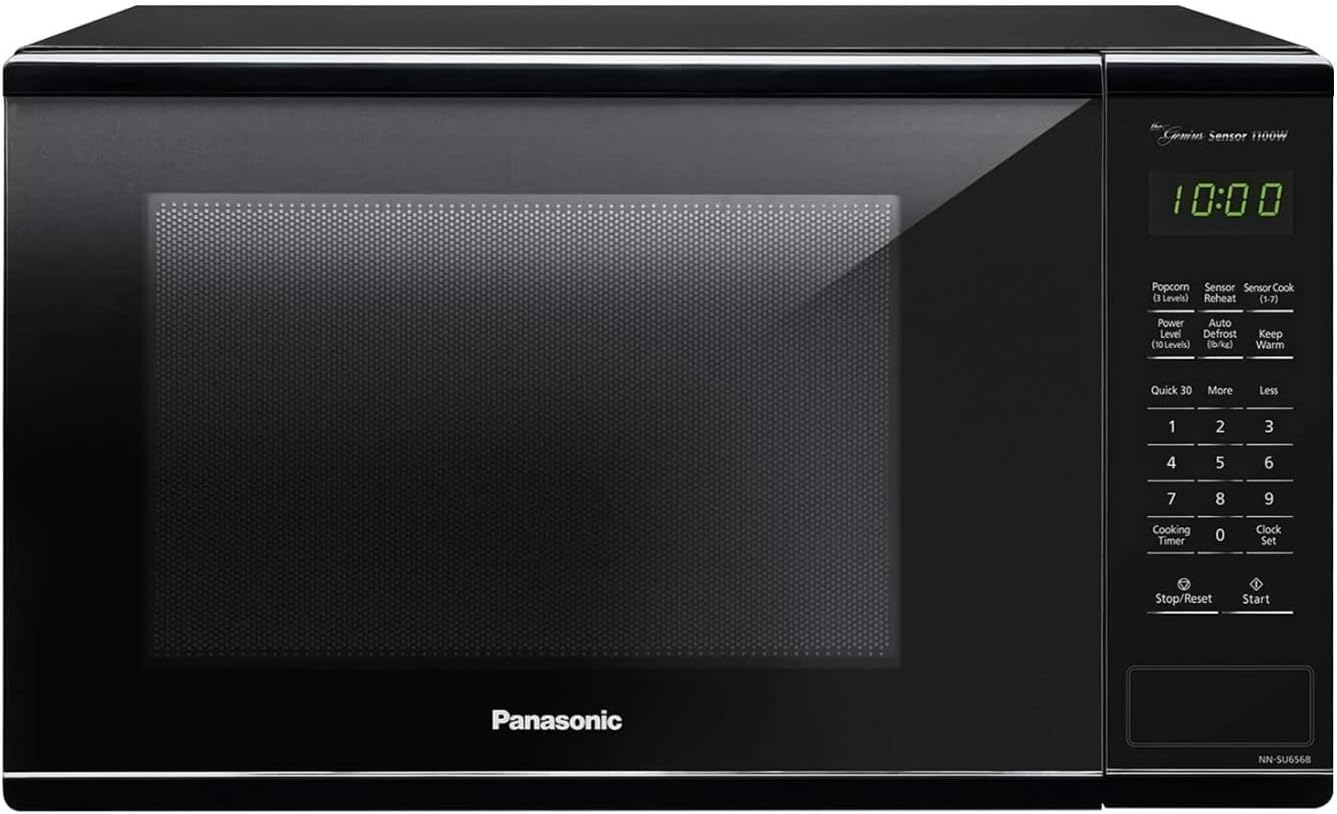 Panasonic Countertop Microwave Oven with Genius Sensor Cooking, Quick 30sec, Popcorn Button, Child Safety Lock and 1100 Watts of Cooking Power - NN-SU656B - 1.3 cu. ft (Black)