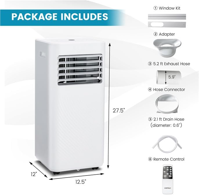 LDAILY Portable Air Conditioners, 4-in-1 Quiet Air Cooler with Fan, Dehumidifier, Sleep Mode, Remote, Touch Screen, 1-24 Timer, AC Unit for Bedroom, Home, up to 350 Sq.Ft (White, 10000 BTU)