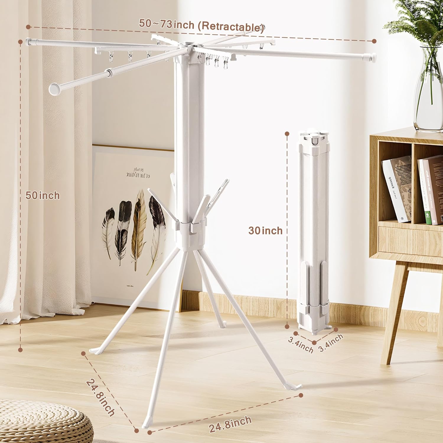 Clothes Drying Rack, Portable Foldable Laundry Drying Rack, Four-Legged Tripod-Style Drying Rack Clothing with Sock Clips & 4 Shoe Holders, Space-Saving Garment Rack for Indoor & Outdoor Use