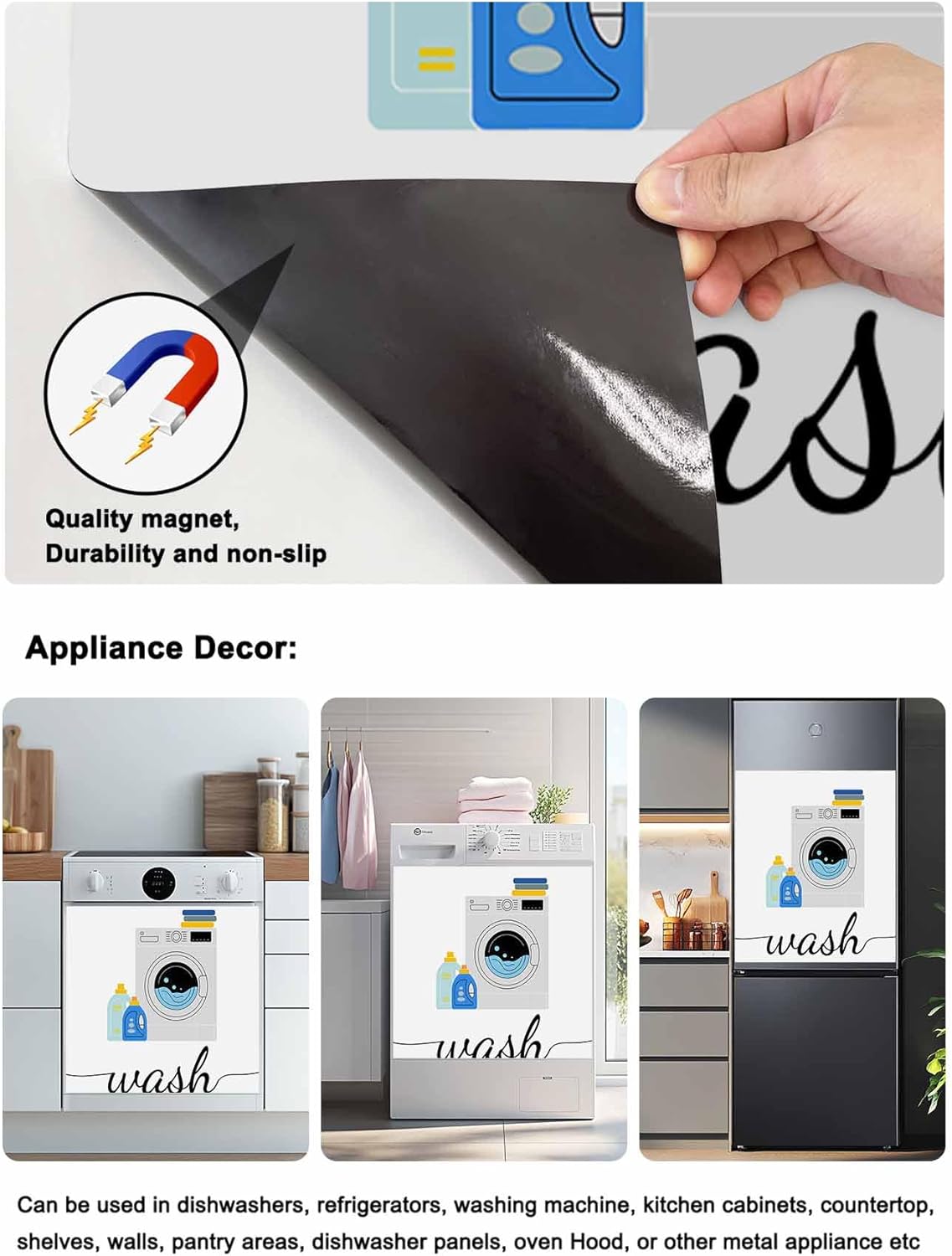 Laundry Room Dishwasher Magnet Cover, Modern Minimalist Washing Machine Refrigerator Magnets Covers for The Front Door, Reusable Dishwasher Panel Fridge Decal Cover for Home Appliance Decor 23''x26''