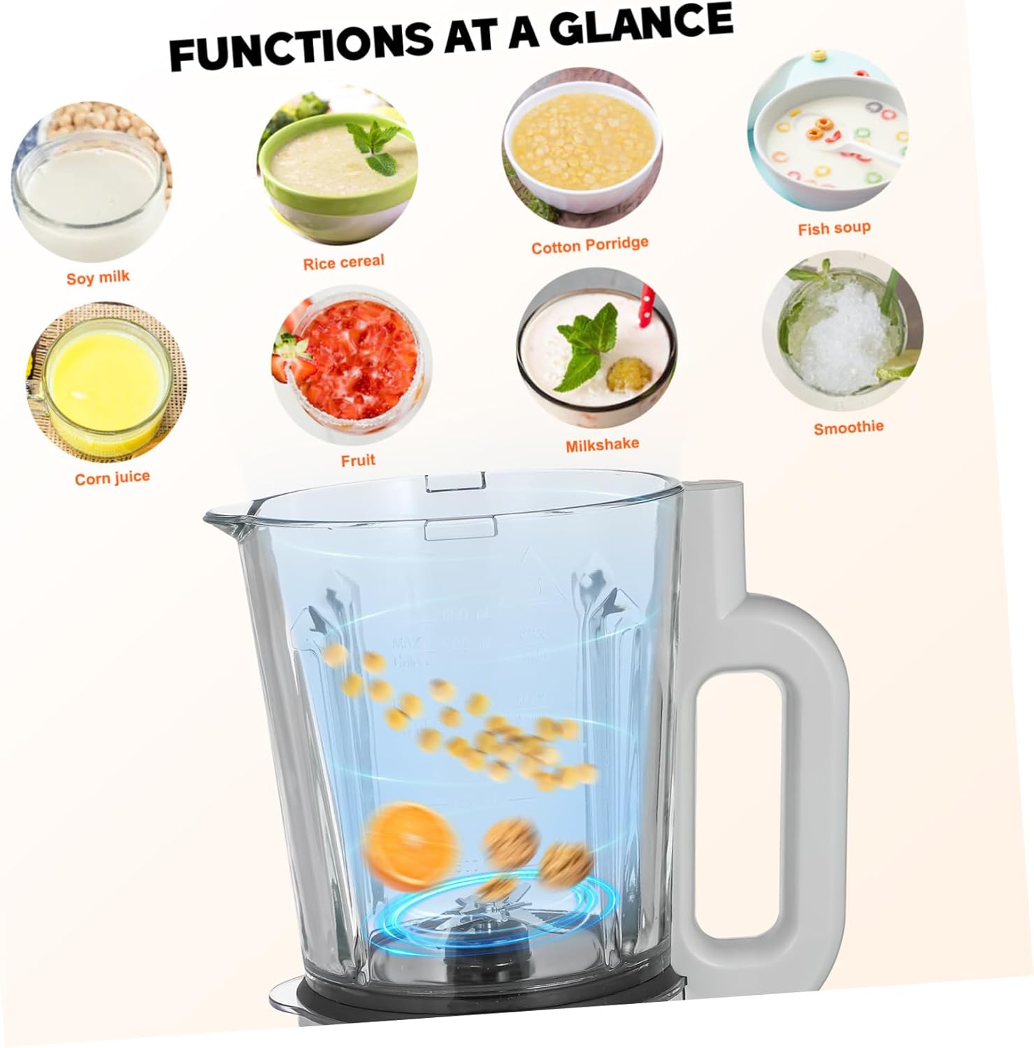 Mikinona 110v High-speed Electric Food Blender for Smoothies and Juices Non-stick Countertop Blender with Self-cleaning Function and Low-noise Operation for Family Meal Prep