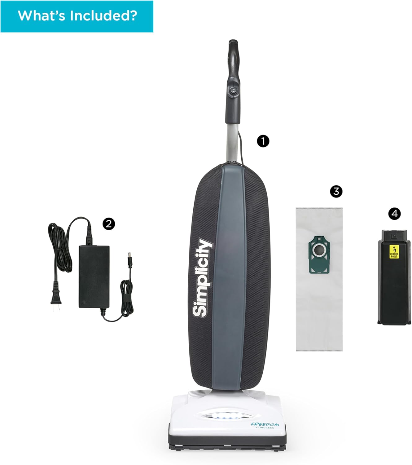 Simplicity Freedom Cordless Bag Vacuum Cleaner, Portable Vacuum for Carpet and Hard Floors, Brushroll Auto Adjusts to Floor Height, Light Weight Vacuum Cleaner for Home, Certified HEPA Bag, S10CV.10