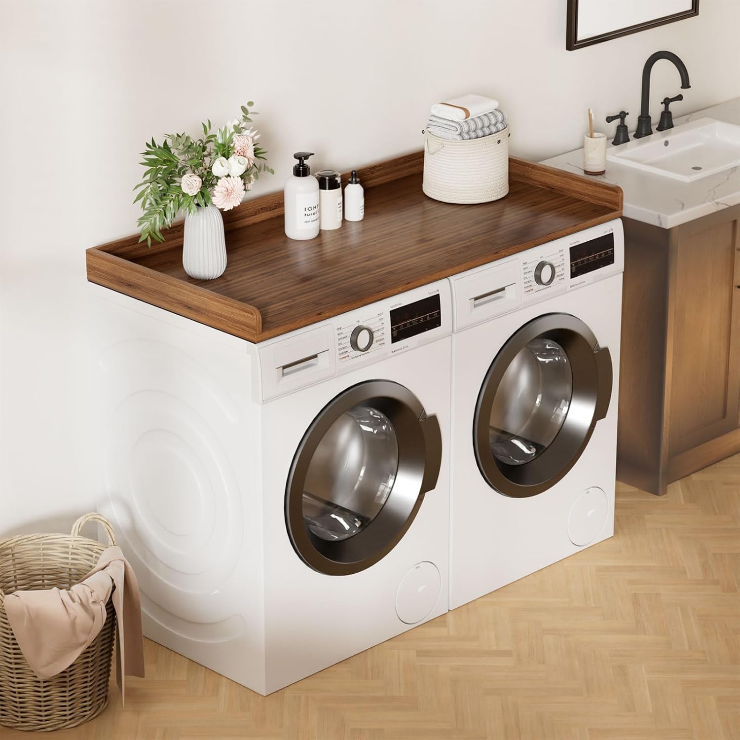Washer Dryer Countertop, Laundry Topper with Edge Rails, 54
