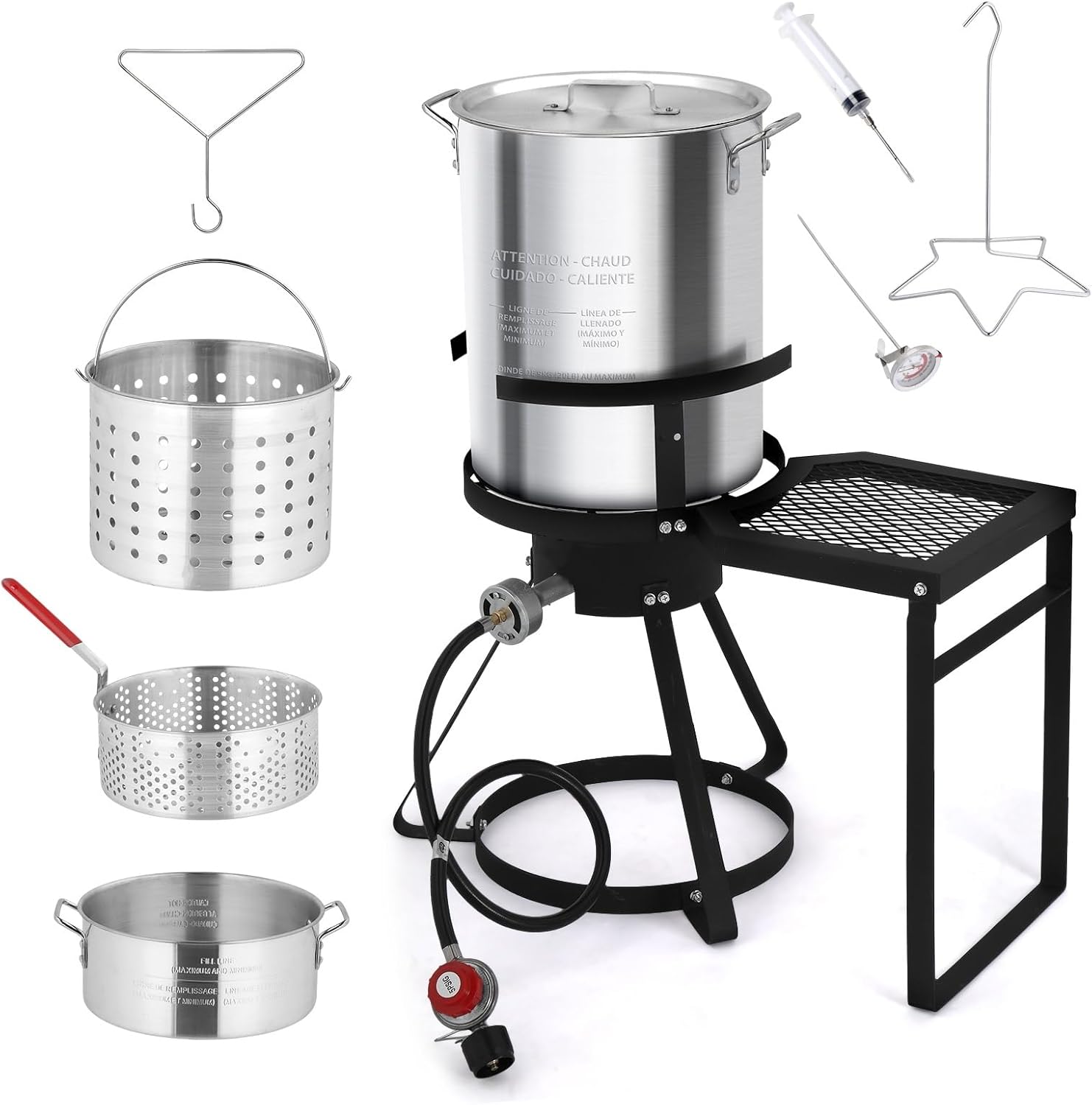 Bonnlo 30QT Turkey Fryer & 10QT Fish Fryer with 55,000 BTU Propane Burner, Outdoor Seafood & Crawfish Boiler with Steamer Basket & Thermometer, Ideal for Crawfish, Crab, Shrimp Boiling and Deep Frying