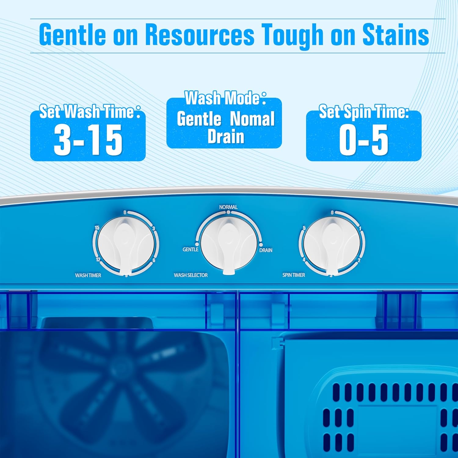 Greenvelly Portable Washing Machine, 16 Lbs Compact Mini Washer and Dryer Combo, Semi-automatic Twin Tub Laundry Washer with Drain Pump for Dorms, Apartments, RVs (Blue)