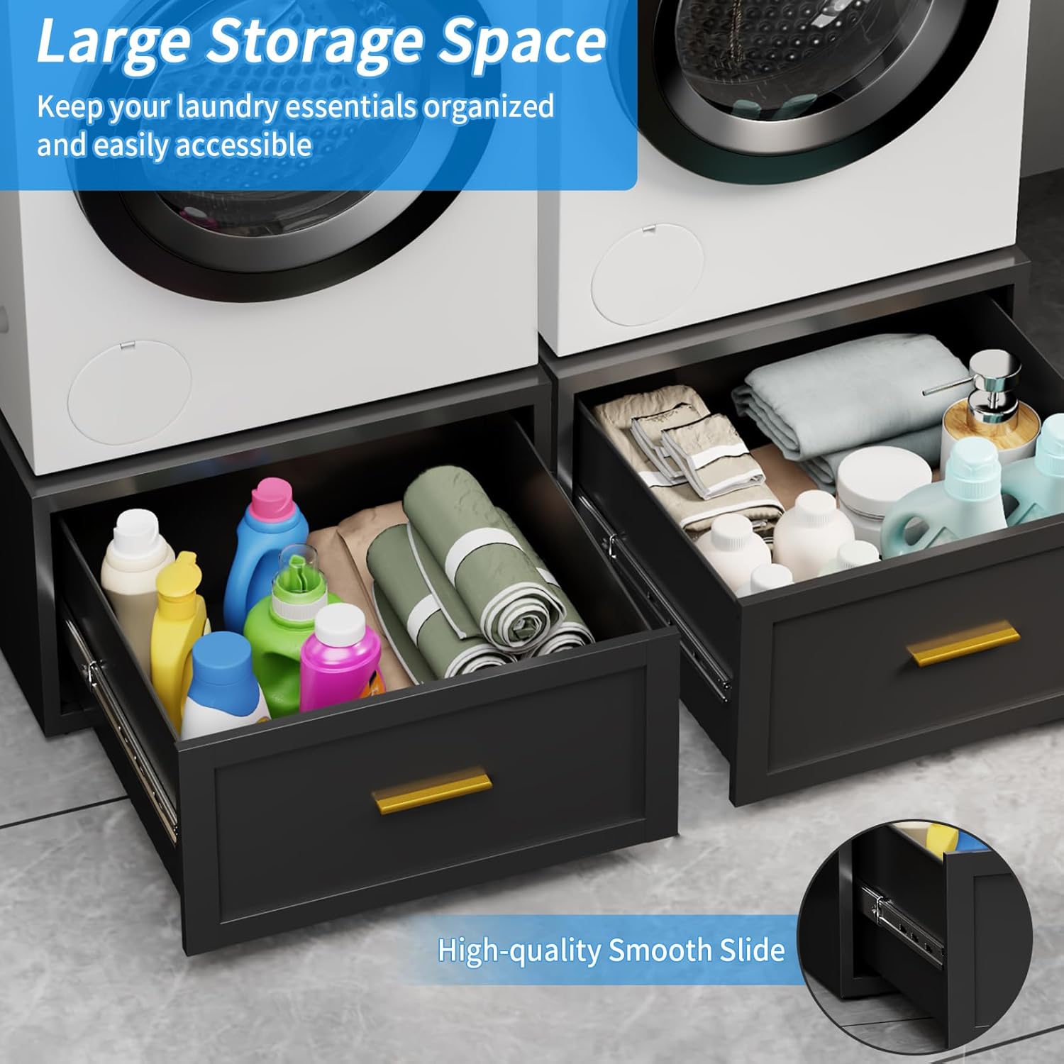 2 Pack Metal Washer and Dryer Pedestal, 28''W Heavy Duty Washing Machine Base Stand with Storage Drawer, Universal Fit Anti-Vibration Laundry Pedestal for Washer and Dryer, 440 LBS Capacity