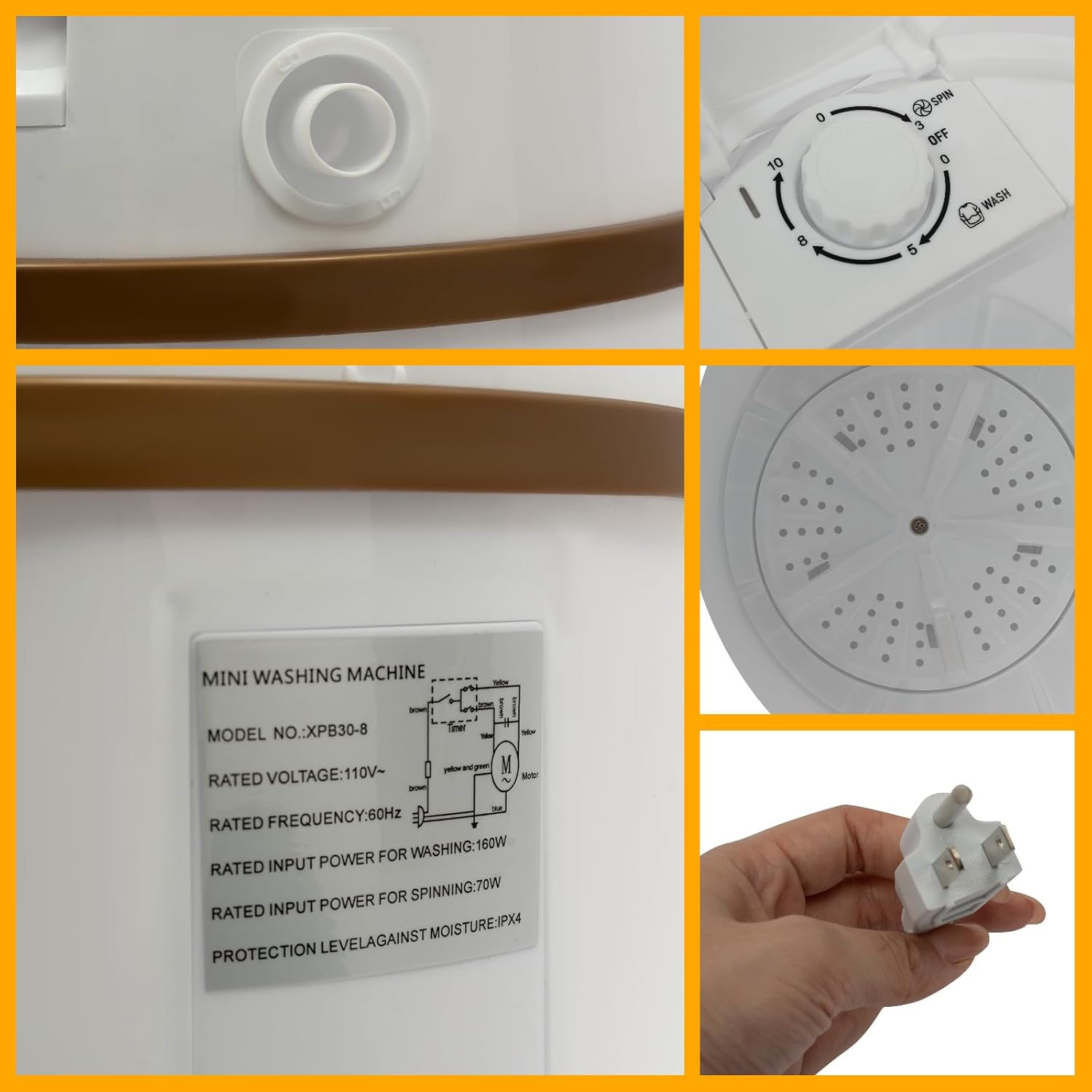 Mini Washing Machine, 260W Portable Compact Spin Dryer, 4.5L/1.19Gal Capacity Semi-Automatic Washer with Dehydration Basket-for Dorm, Travel, Clothes, Socks, Easy Use, 12.2 * 11.81 * 18.5in White