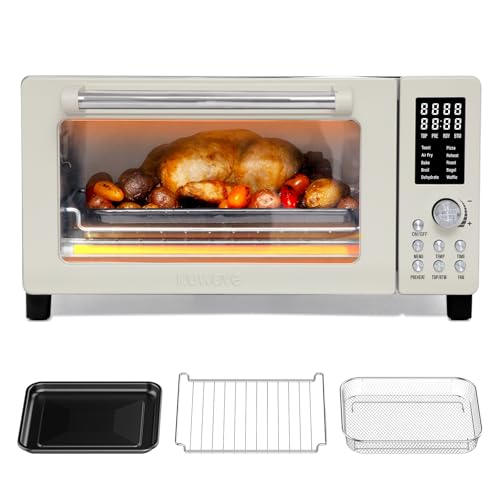 Nuwave Bravo Air Fryer Toaster Smart Oven, 10-in-1 Countertop Convection, 1800 Watts, 21-Qt Capacity, 50°-450°F Temp Controls, Top and Bottom Heater Adjustments 0%-100%, PFAS Free, Cream