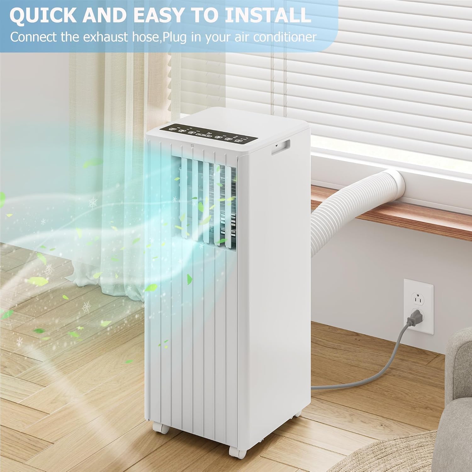8000 BTU Portable Air Conditioner for Room up to 350 Sq.Ft 3-in-1 AC Unit with Cooling Fan & Dehumidifier Ultra-Quiet 24H Timer Remote Control Easy Install for Bedroom Office Living Room