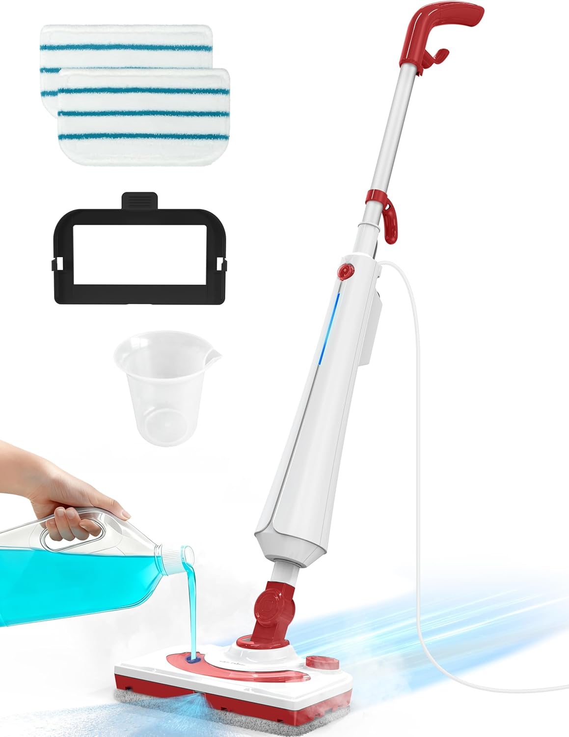 Steam Mop for Hardwood Floors, 1300W Floor Steamer with Detergent Chamber, 25S Heat Up, Lightweight Steamer for Cleaning with 2 Washable Pads, Safe for Tiles, Upholstery, Carpet