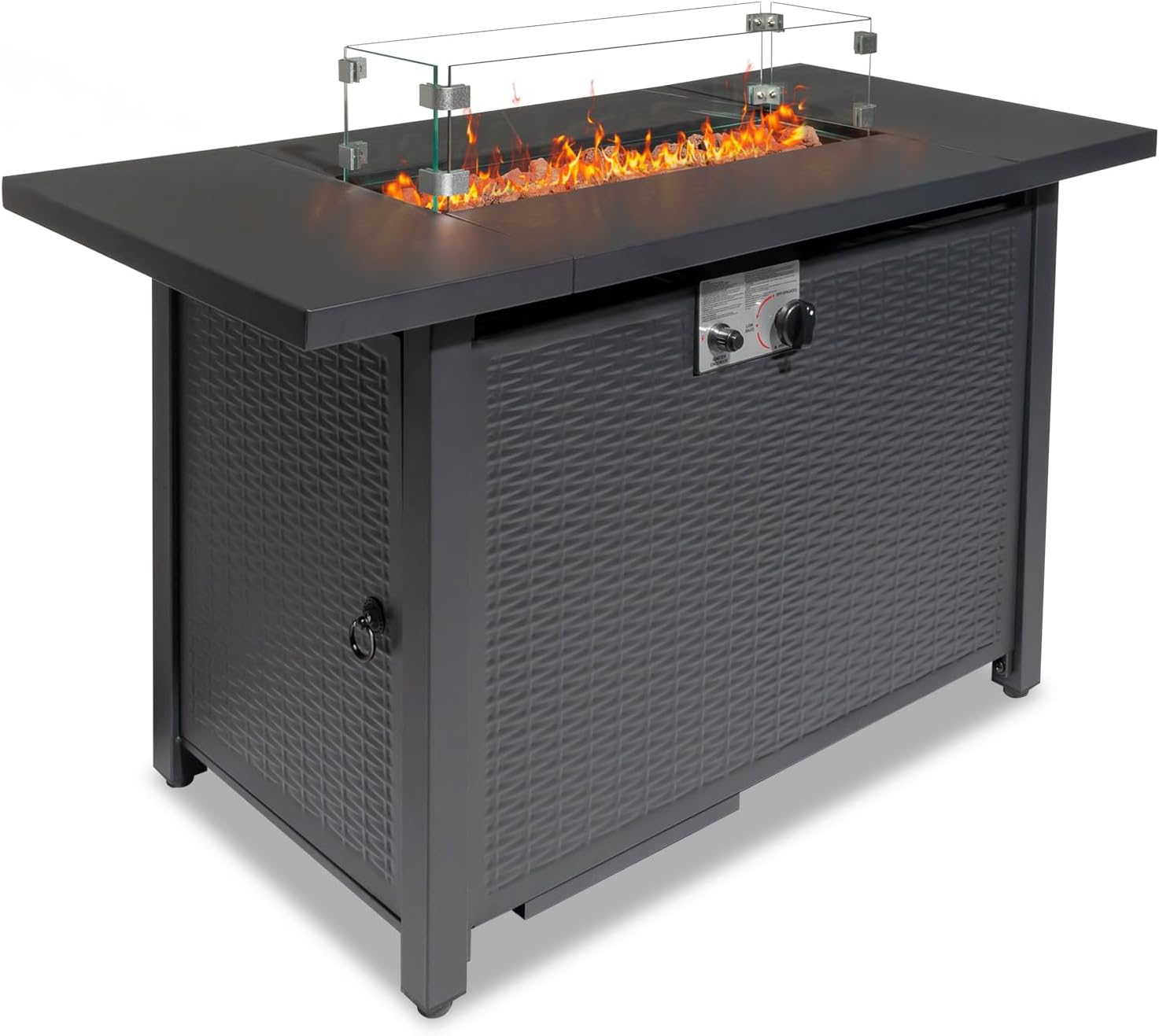 43-Inch Fire Table，Outdoors Fire Pit Propane Gas Fire Pit Table, 50,000 BTU Auto-Ignition Gas with Fire Pit Cover, Rain Cover and 6.6lb Lava Stones for Outside Garden Backyard Deck Patio (Black)