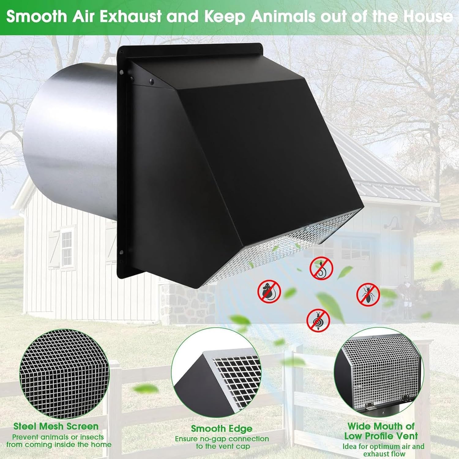 Outside Dryer Vent Covers for House - Dryer Exhaust Vent Cover | AC Parts Accessories for Laundry Range Bedroom Garage Foundation Kitchen Living Room Outside