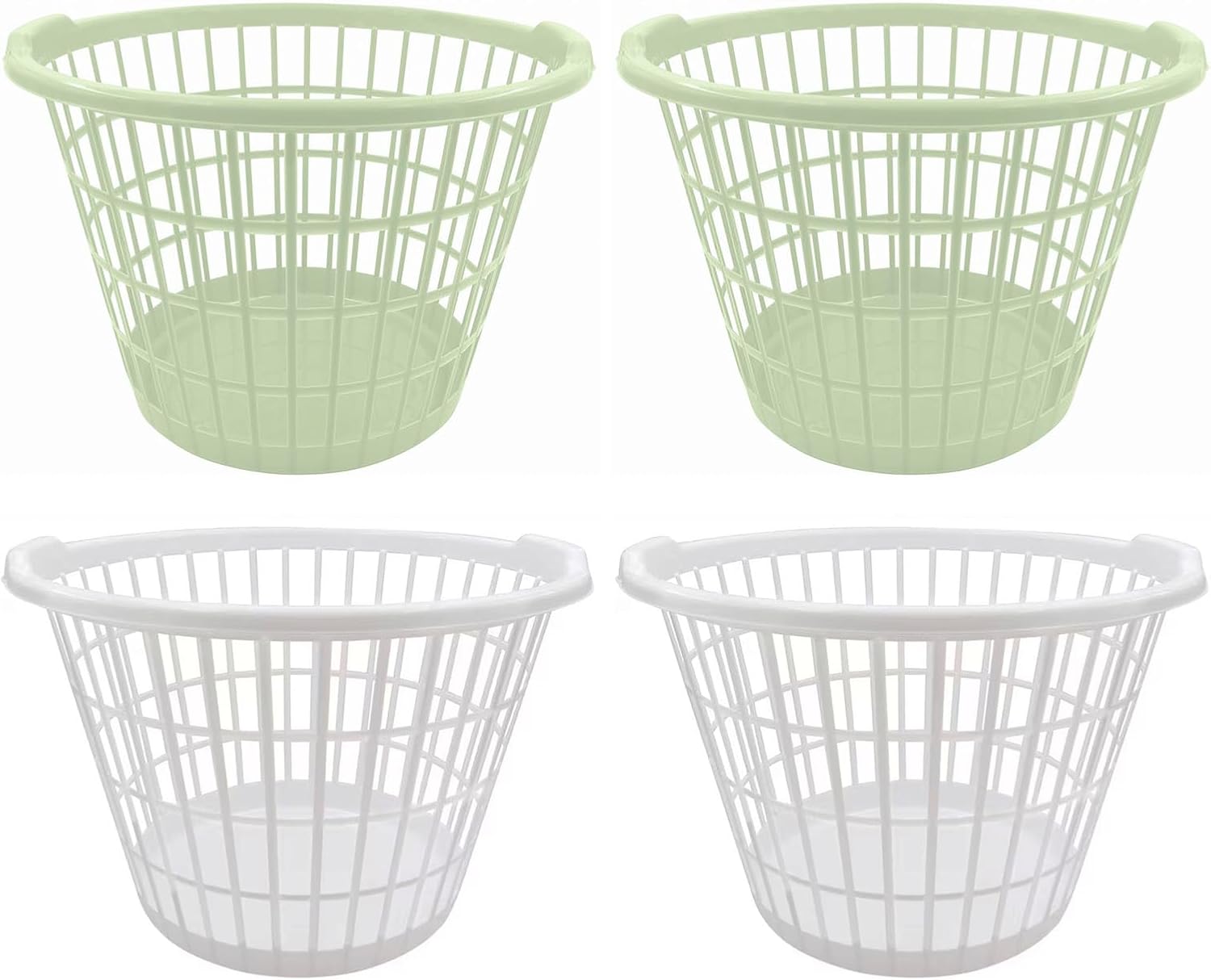 Evou Set of 4 Laundry Baskets Hampers (Several Colors) Lightweight Plastic, for Clothes, Towels, Storage of Kids & Baby Toys, Garden, 1 Bushel Capacity (Green Tea + White)