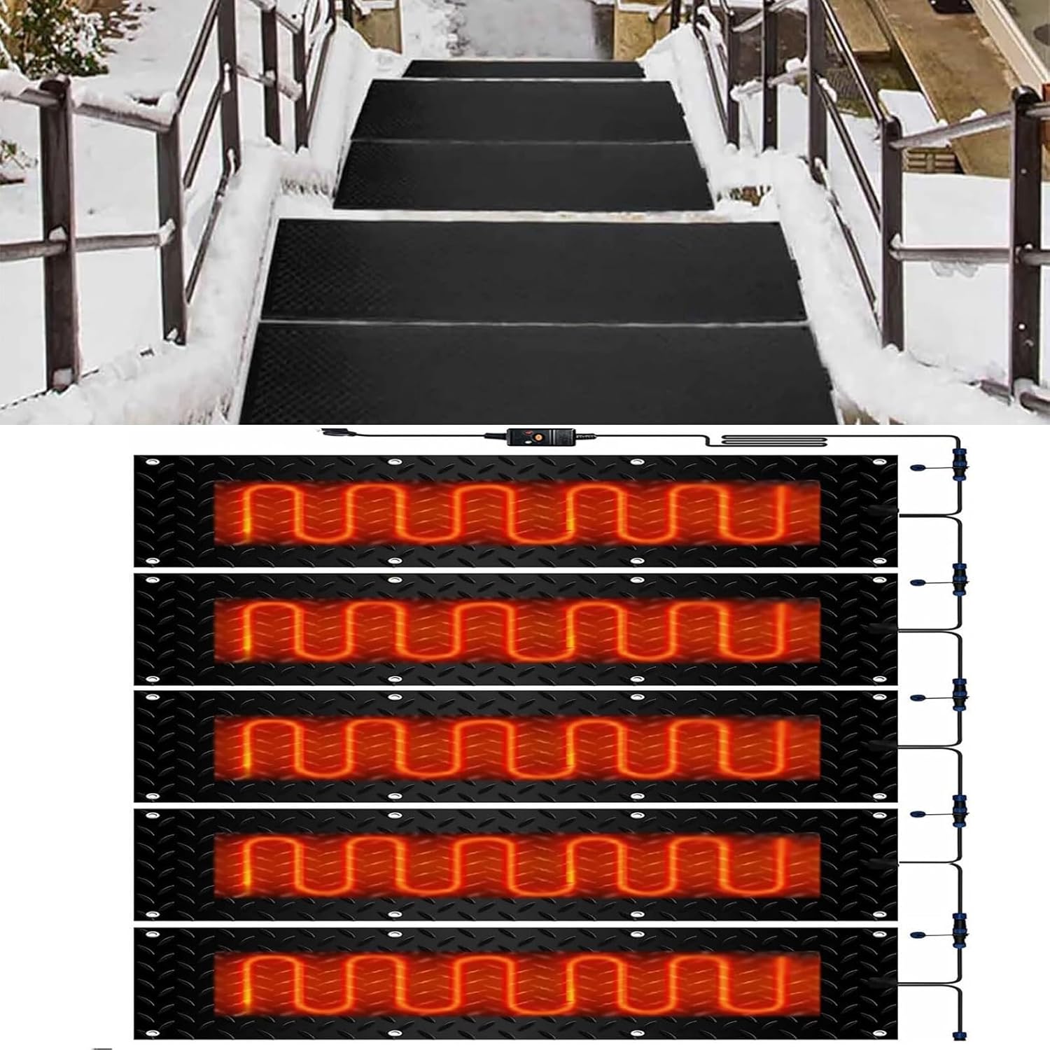 Heated Snow Ice Melting Stair Mat,Outdoor Heated Snow Melting Door Mat, Heated Outdoor Mats for Winter Walkways,Winter Removal and Ice Melt Products(5 Pcs,40x200cm/15.7x79in)