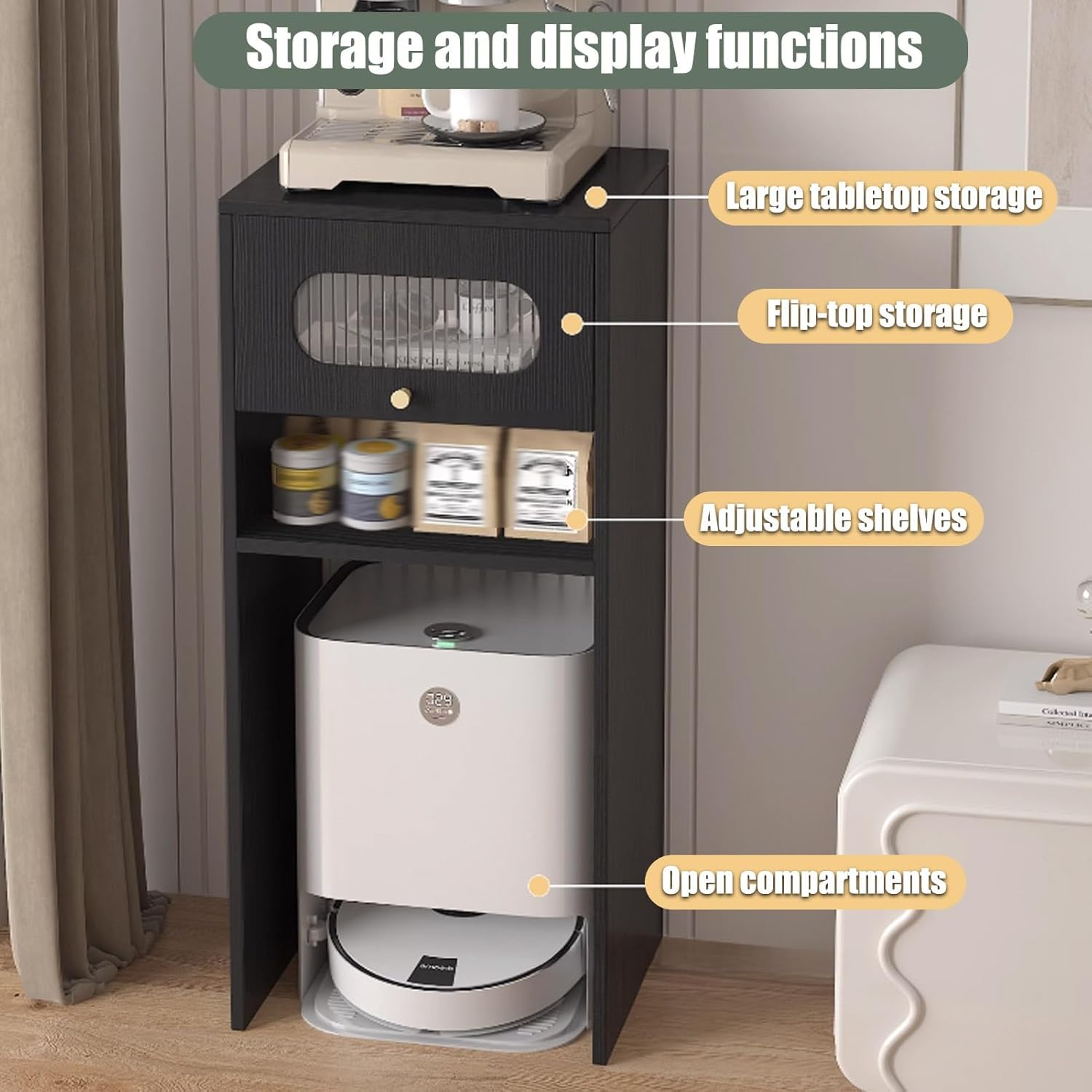 Robot Vacuum Stand Cabinet, Robot Vacuum Hidden Storage Cabinet, Wood Sweeping Robot Storage Rack with Adjustable Shelf, Nightstand, Side Table with Drawer(Natural)