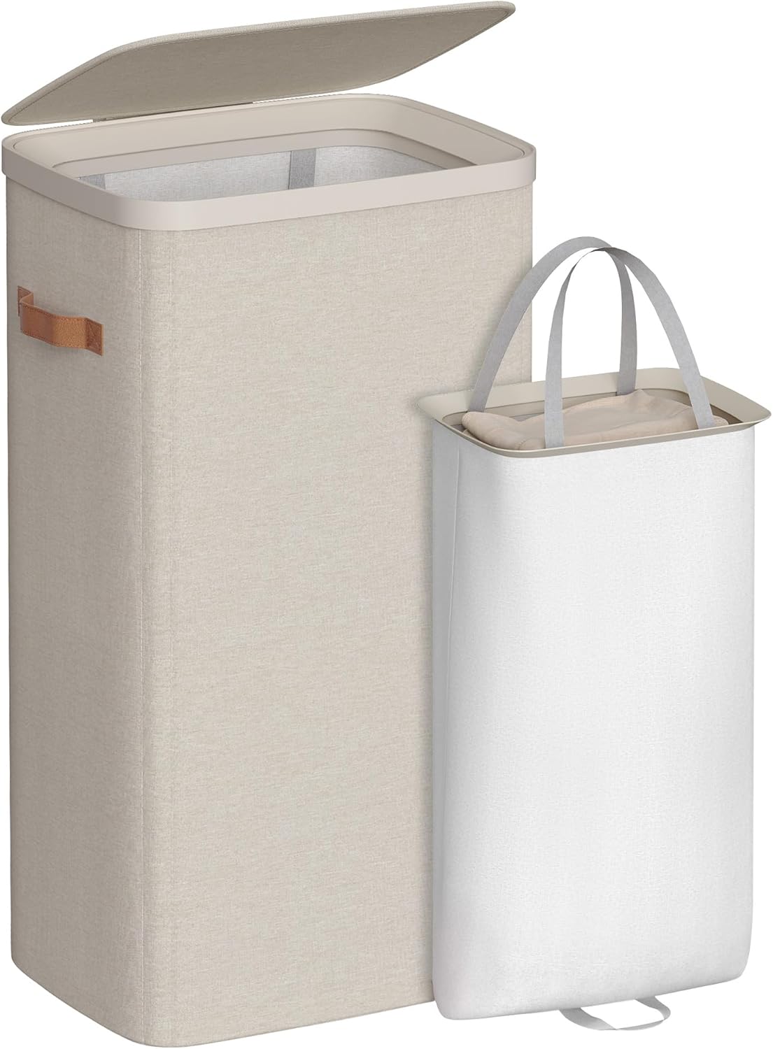 SONGMICS Laundry Basket, 26.4 Gal. Laundry Hamper, Easy Assembly, with Lid and Handles, Removable Liner, 16.5 x 12.6 x 29.5 Inches, Cappuccino Beige ULCB811LH01
