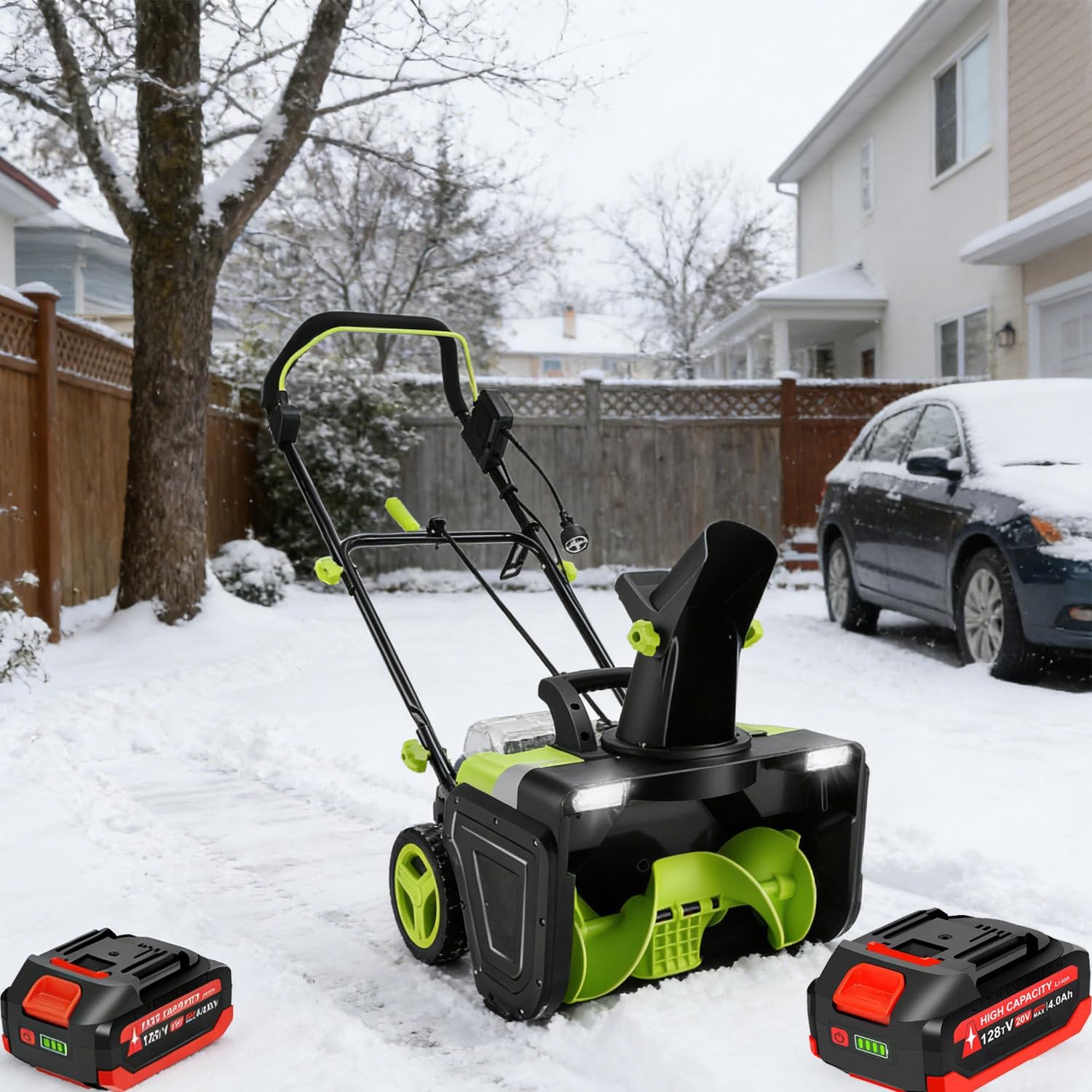 40V Battery-Powered Snow Blower, 20-Inch Electric Snow Thrower with Fast Charger, Dual LED Lights, Foldable for Easy Storage & Driveway Clearing