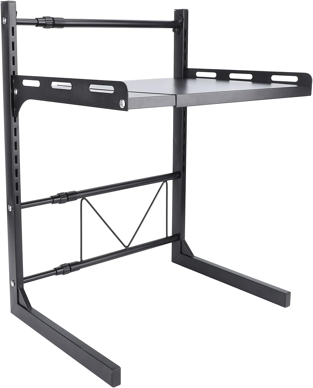 Microwave Oven Shelf Expandable Storage Rack, Thickened Carbon Steel Kitchen Organizer, Adjustable Height and Length Countertop Shelf for Jars, Utensils, Plates, with Hex Wre