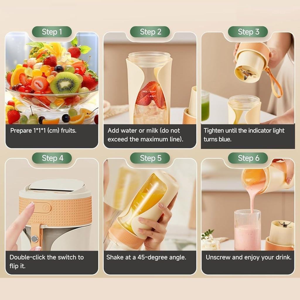 Portable Blender Cup with Ice-Crushing Fruit Veggie Juicer Cup for Home Camping