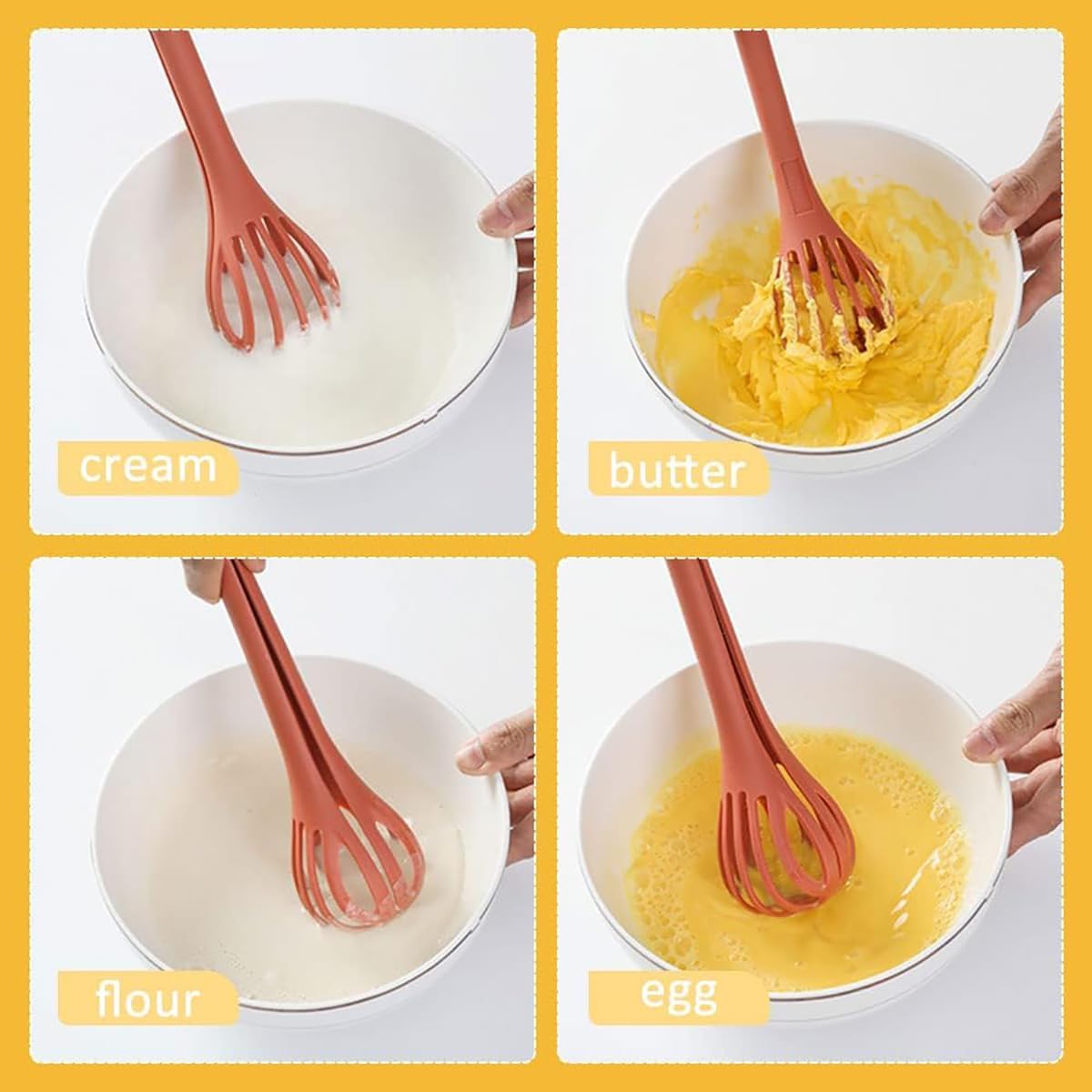 2 in 1 Food Clip & Egg Whisk, Creative Multifunction Egg Beater, Handheld Egg Whisk Blender Bread Clip, Household Multifunctional Kitchen Tool for Cooking, Mixing, Barbecue (Yellow) (Red)
