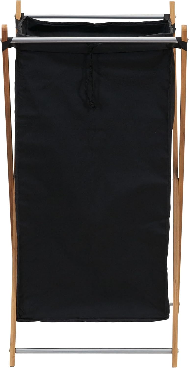 Household Essentials X-Frame Bamboo Hamper, Washable Black Liner and Bamboo Frame, and Renewable, Folds for Storage, Simple and Chic, Natural