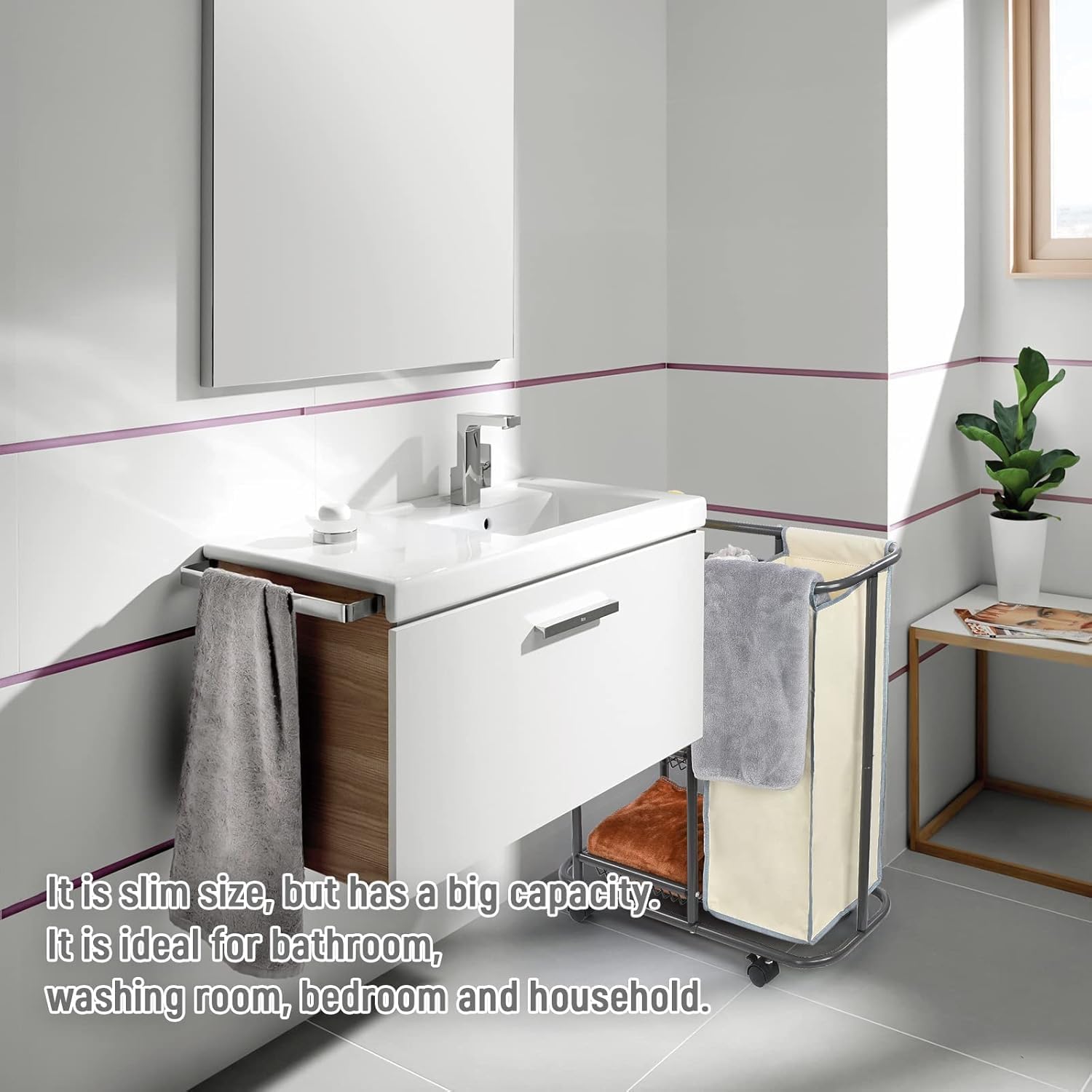 Rolling Laundry Cart with Wheels: Heavy Duty Laundry Basket with Wheels - 3-Tier Cleaning Cart Between Washer and Dryer Storage with 1 Bag for Clothes,Laundry Room,Bathroom, Bedroom