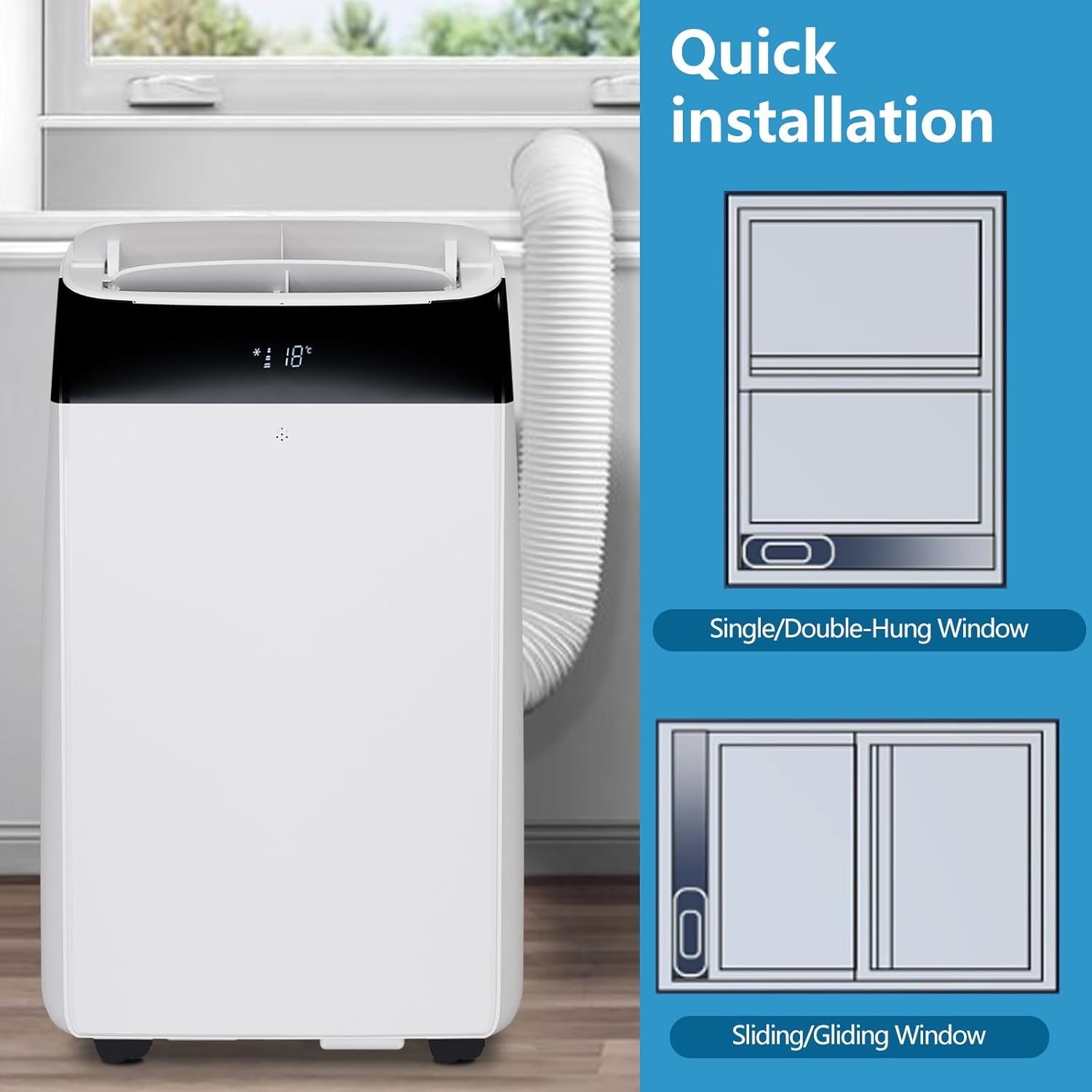 14,000 BTU Portable Air Conditioner, 3-in-1 Mobile AC Unit with Remote Control, Ultra-Quiet 42dB Operation, Covers 750 Sq.Ft, 24/7 Timer, Window Installation Kits for Home/Office/RV Use, White Top