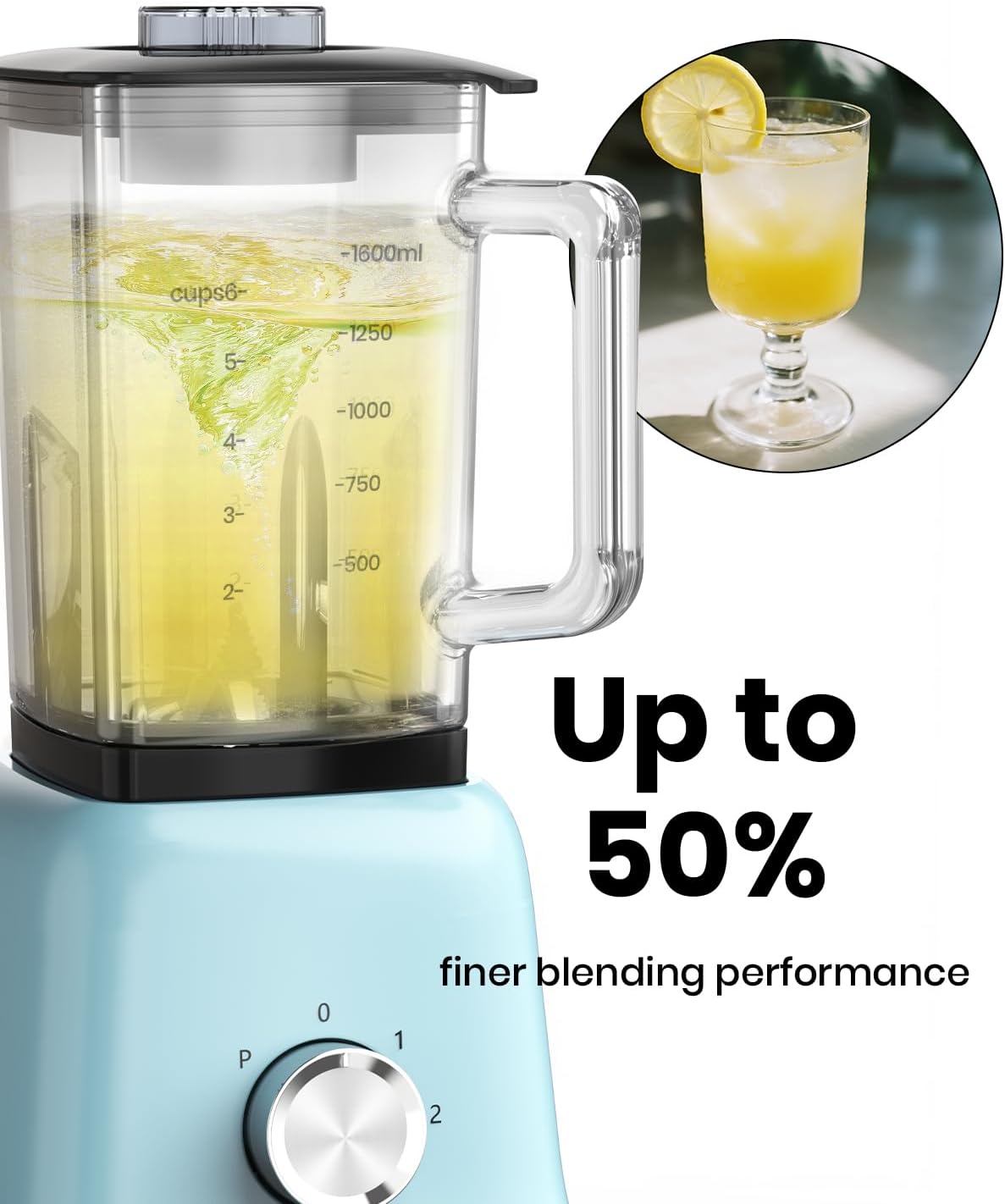 Professional Blender For Smoothies, 58 Oz Glass Jar, Glass Blender Including Puree & Crush Ice Functions, 750 Watts, B02 (Blue)