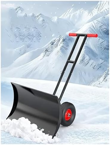 Heavy Duty Snow Pusher Shovel with Wheels, 29