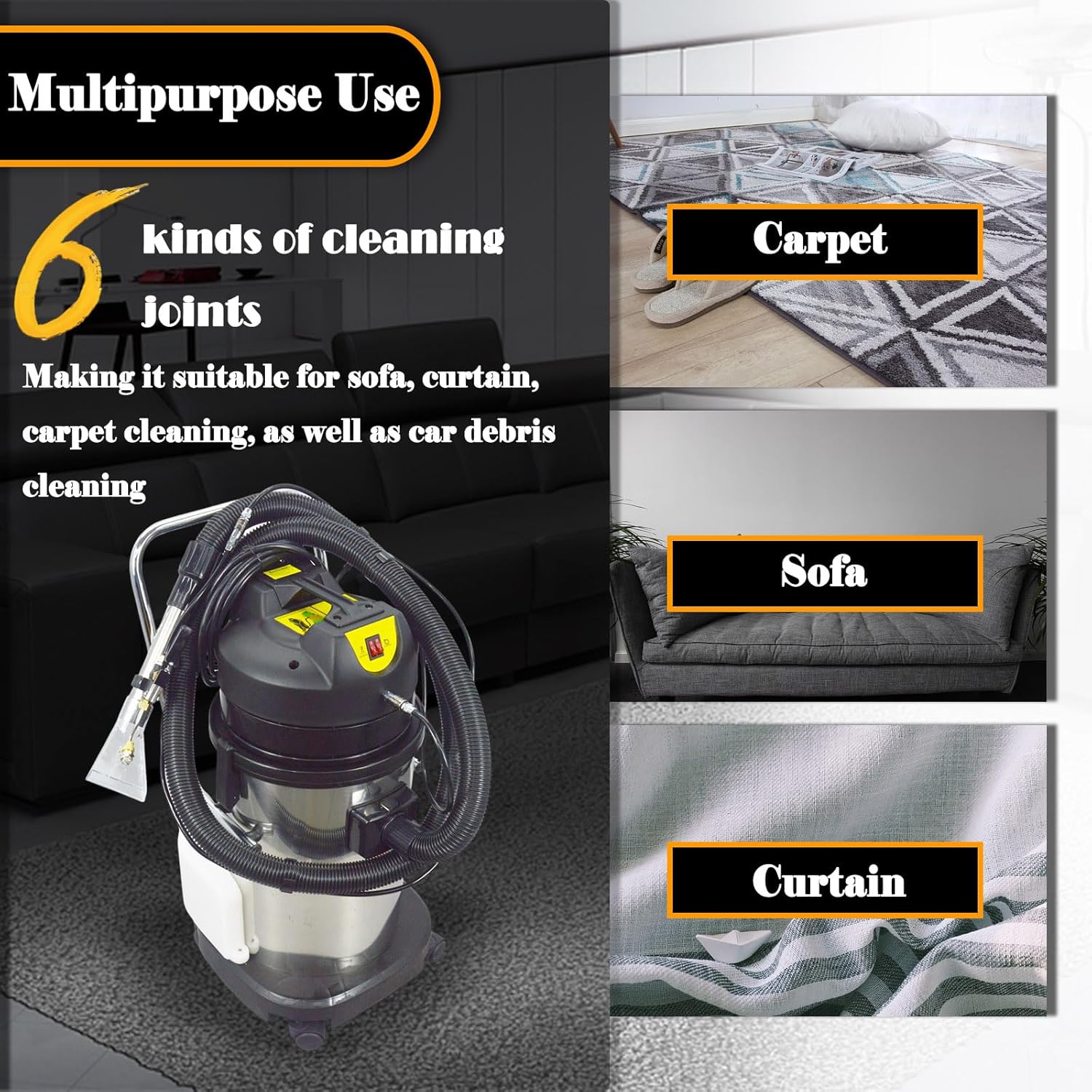 Carpet Extractor Machine 10.6Gal Upholstery Cleaning Machine 1000W Spraying Machine Wet/Dry Cleaning Machine with 6 Joints 110V