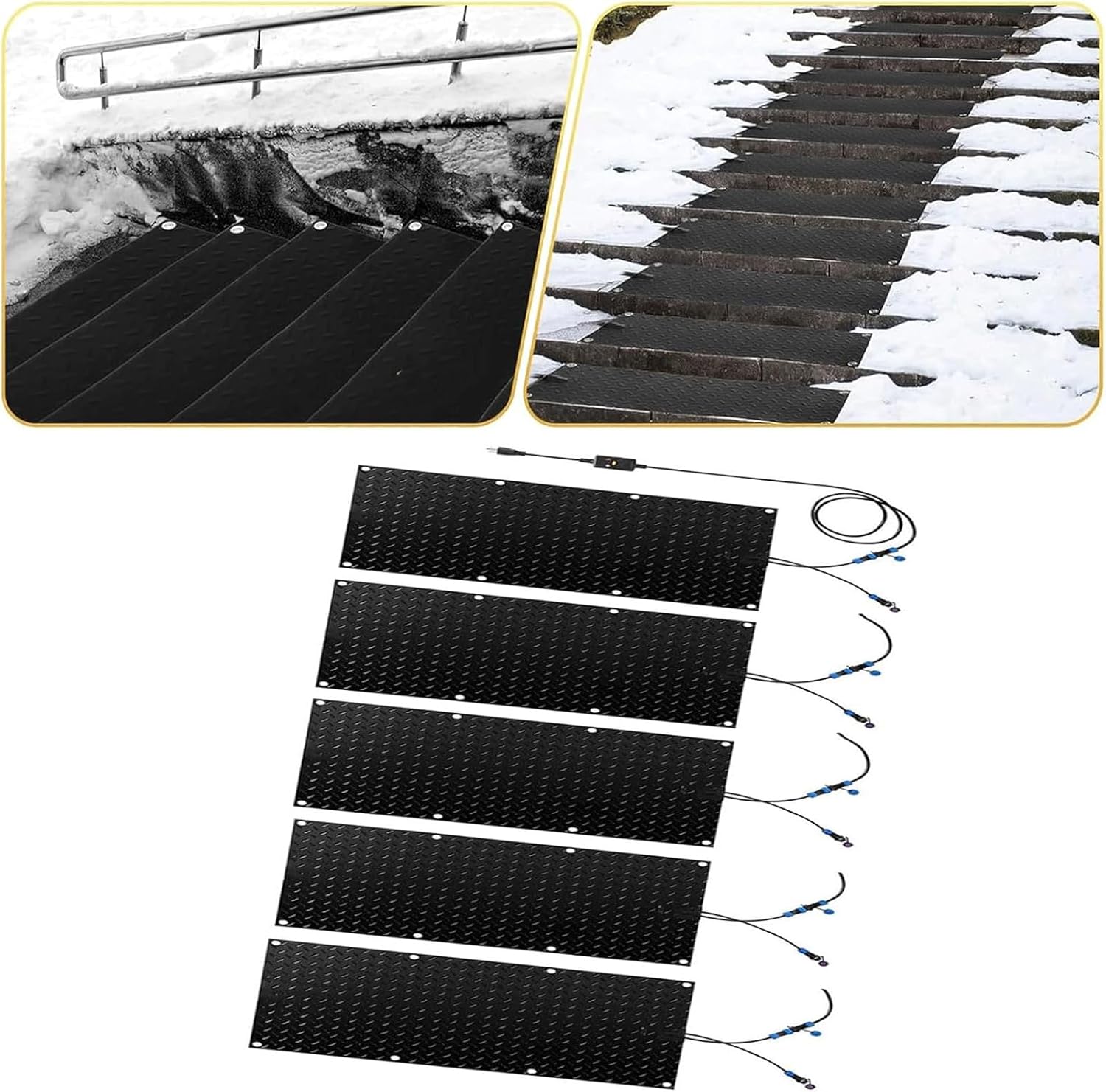 Snow melting mats outdoor driveway, Heated Snow&Ice Melting Stair Mat, Outdoor No Slip Heated Door Mat, for Winter Outdoor Stairs, Steps, Doorways, Walkways, Drivewa,5 Pcs-25.4x90cm/10inx35.4in