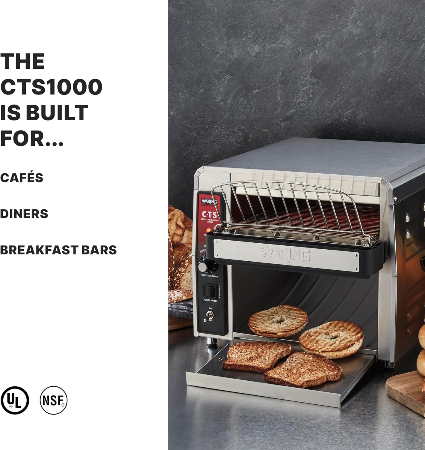 Waring Commercial CTS1000 Coneyer Toaster, 450 Slices per hour, 120V, 1800W, 5-15 Phase Plug