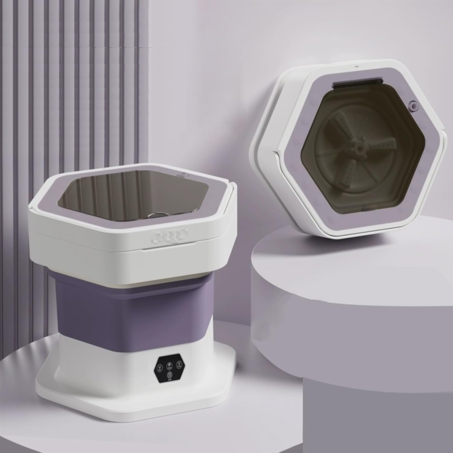 Portable Washing Machine, Mini Foldable Washing Machine, 2 in 1 Small Collapsible Washer, for Baby Clothes, Underwear, Camping, RV, Travel(Purple)