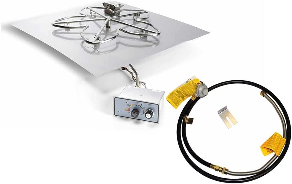 HPC Fire UL Listed Push Button Flame Sensing Gas Fire Pit Kit for Small Tanks, 18x18-Inch Flat Pan (FPPK18-SQ-FLEX-LP-ST), Propane
