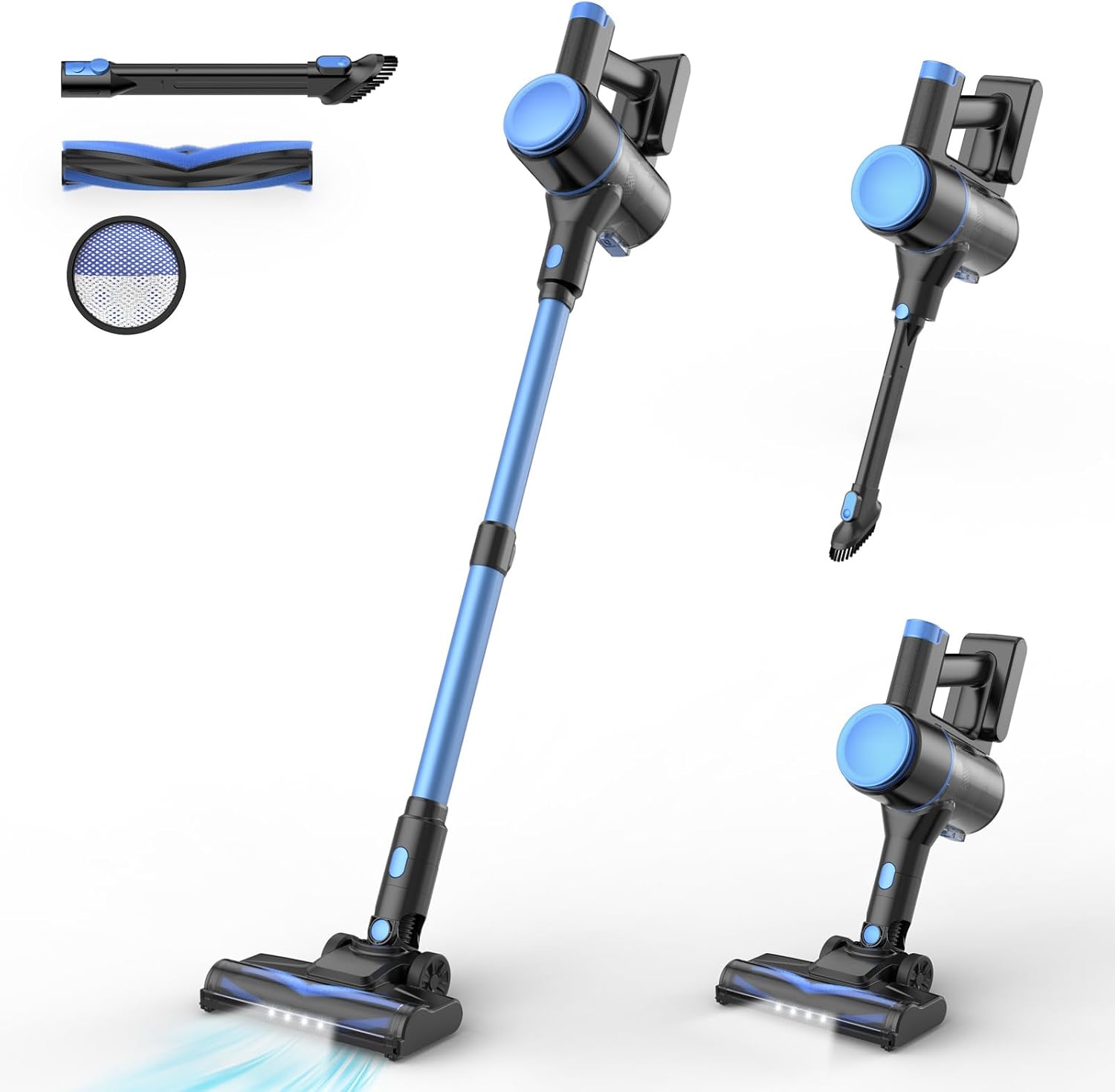 N8 Cordless Vacuum Cleaner,Lightweight Stick Vacuum with Powerful Suction,2200mAh Battery,40 Mins Runtime,Self-Standing,Rechargeable Vacuum Cleaners for Home Hardwood Floor Carpet Pet Hair (Blue)