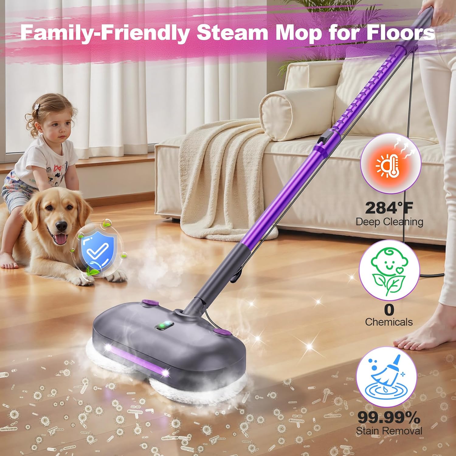 Scrubbing Steam Mop with Rotating Pads, All-in-One Spin Steam Cleaner for Floor Cleaning, Large Tank, 23FT Cord, LED Headlights, Reusable Pads & Self-Standing, Safe for Hard Floor/Laminate/Marble