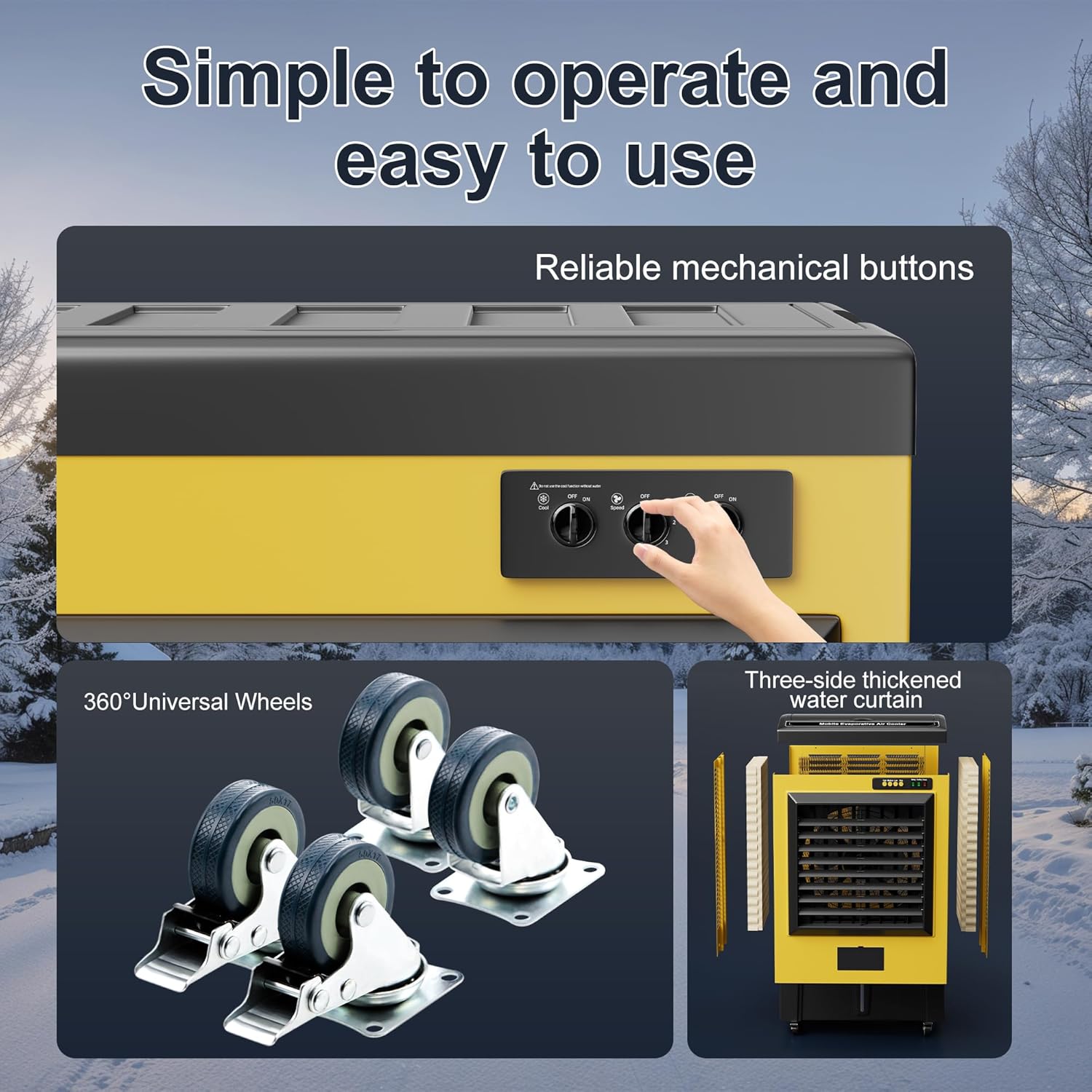 Swamp Cooler,14715 CFM Evaporative Air Cooler,52.8 Gal Water Tank Outdoor Air Conditioner,3 Speed,Suitable for Indoor & Outdoor Garage,Patio,courtyard,factory workshop,70inch,Yellow